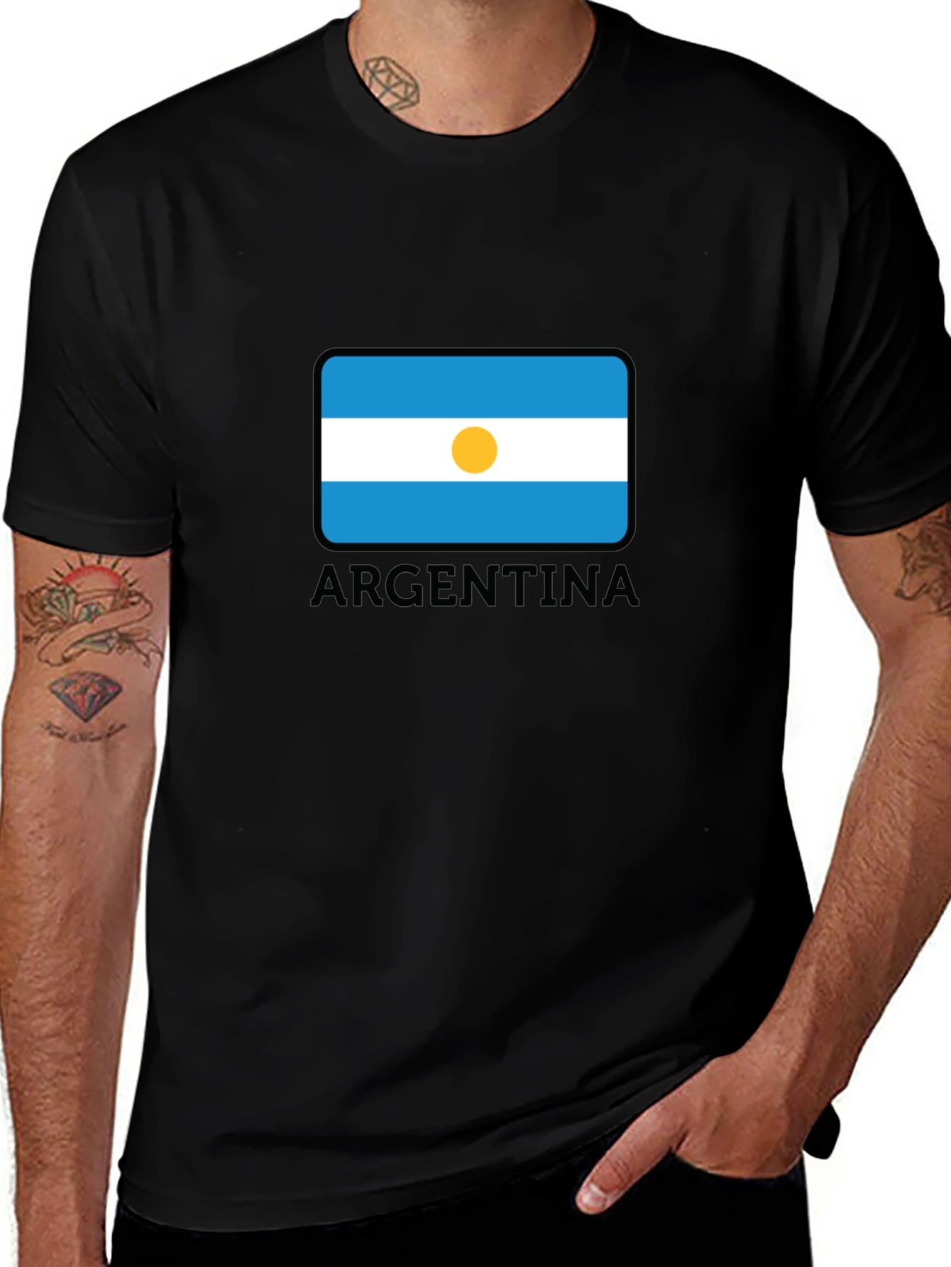Argentina Flag Graphic Print Black T-Shirt