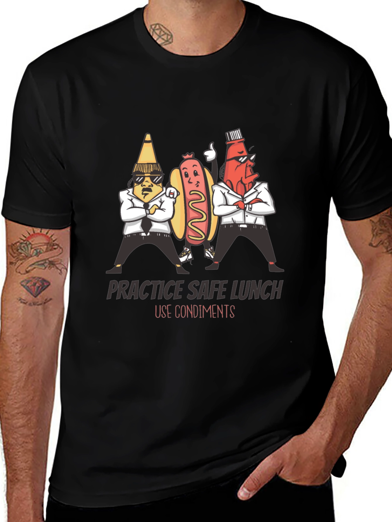 Variant 11 of Practice Safe Lunch Condiment T-Shirt