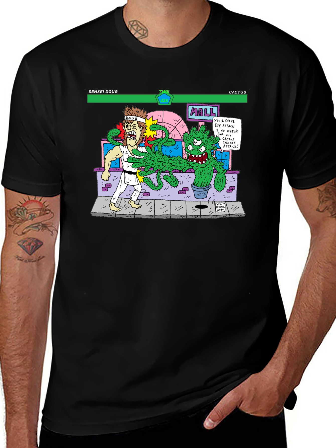 Sensei Doug Vs Cactus Black T-Shirt
