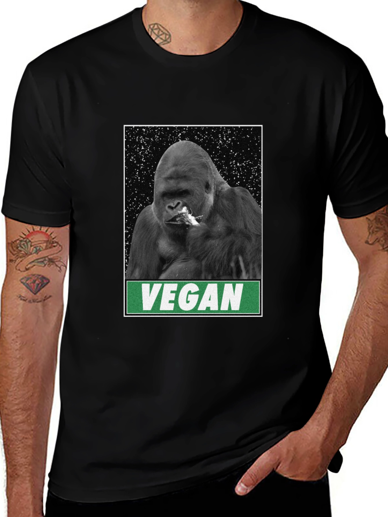 Variant 28 of Vegan Gorilla Graphic Tee - Black Cotton T-Shirt