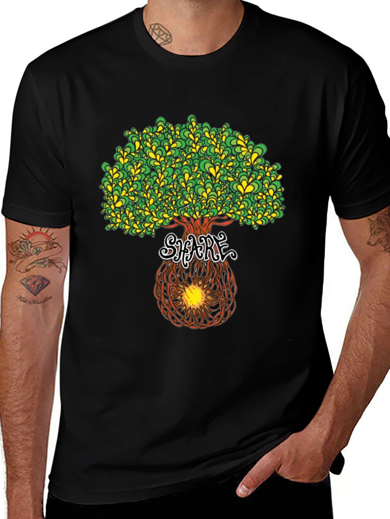Psychedelic Tree Graphic Tee - Black