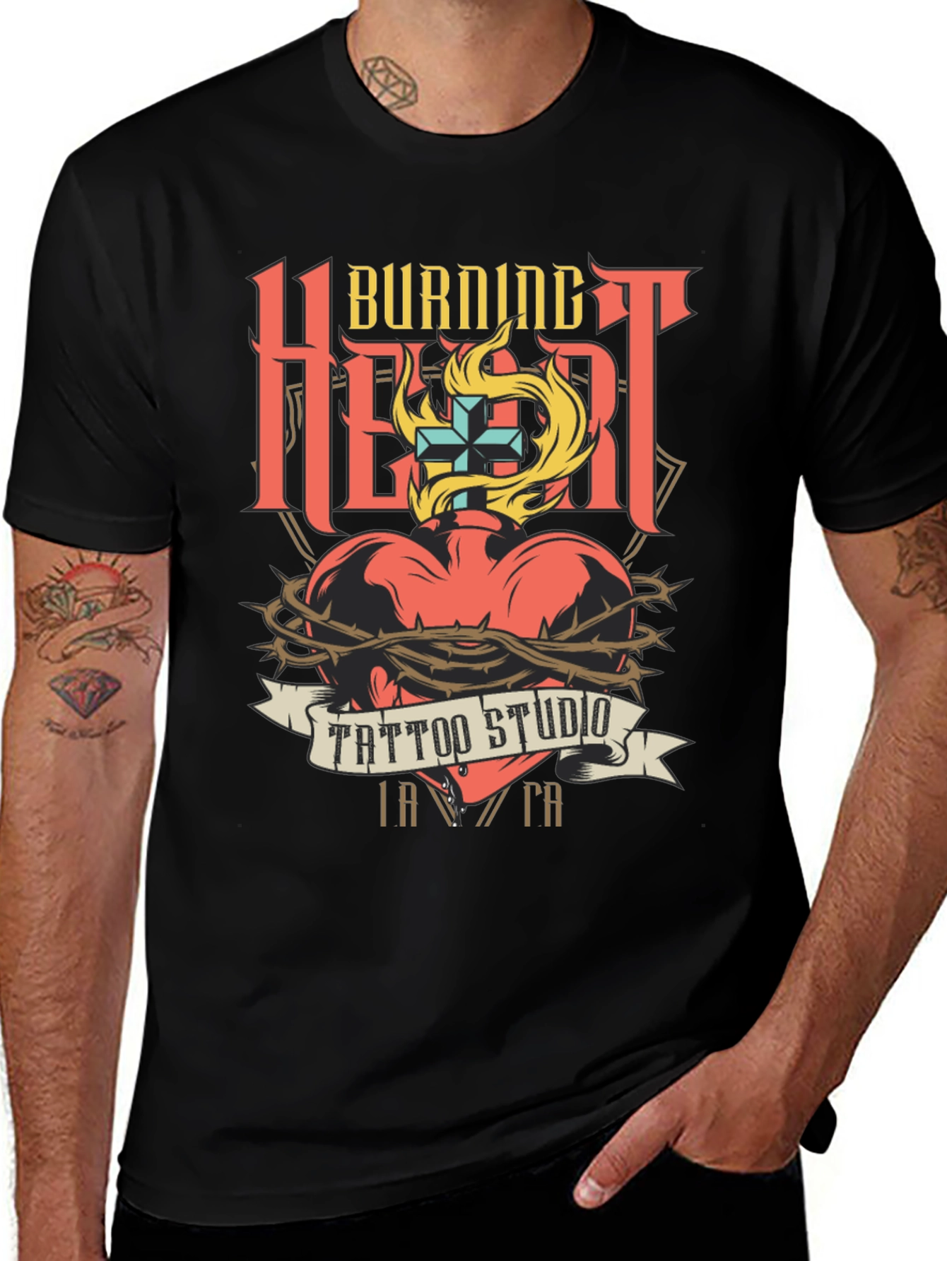 Variant 26 of Burning Heart Tattoo Studio Black T-Shirt