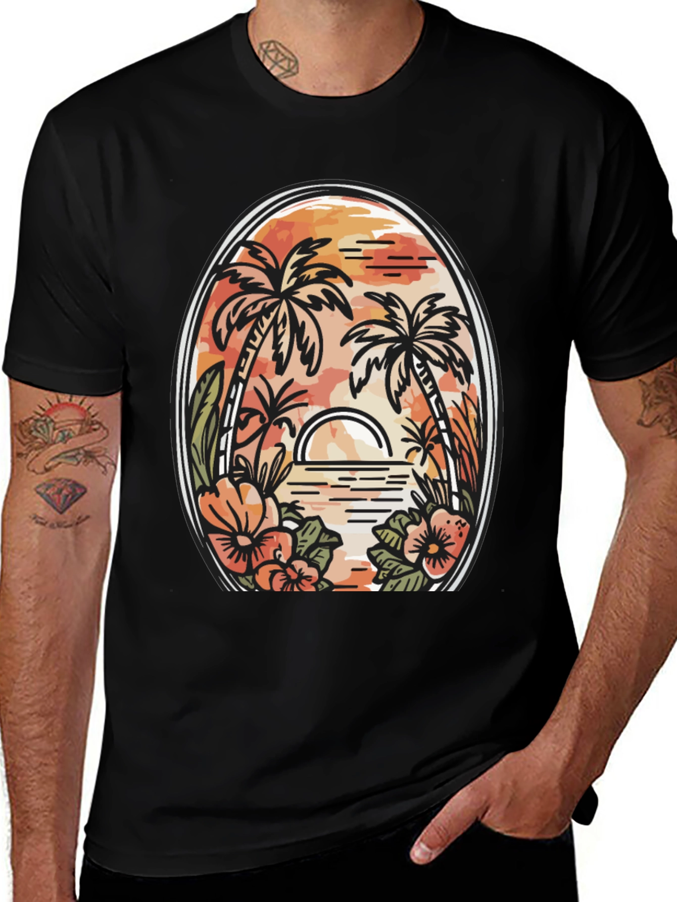 Tropical Sunset Graphic Tee - Black