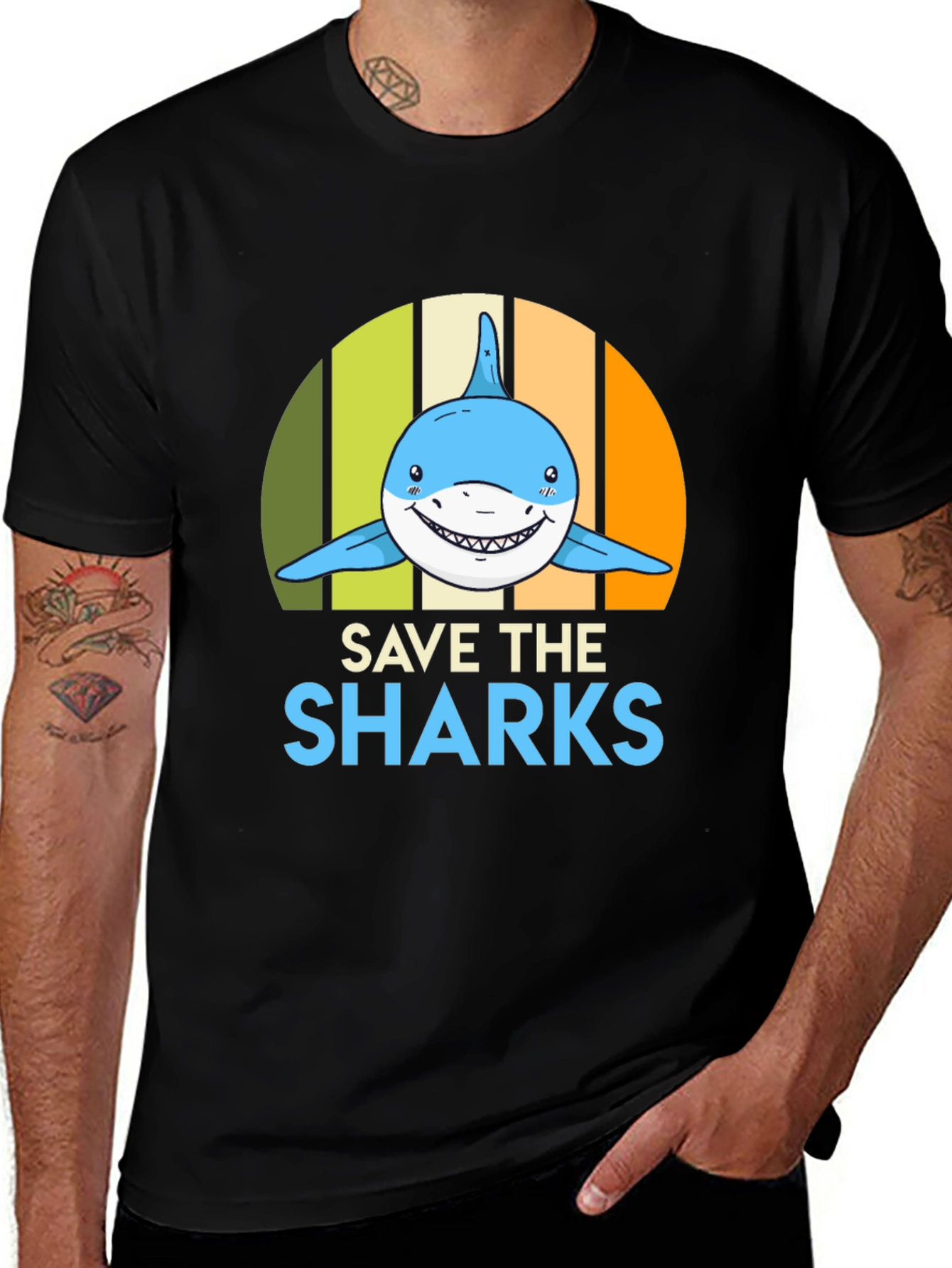 Variant 24 of Save the Sharks Graphic Tee - Men's Black T-Shirt