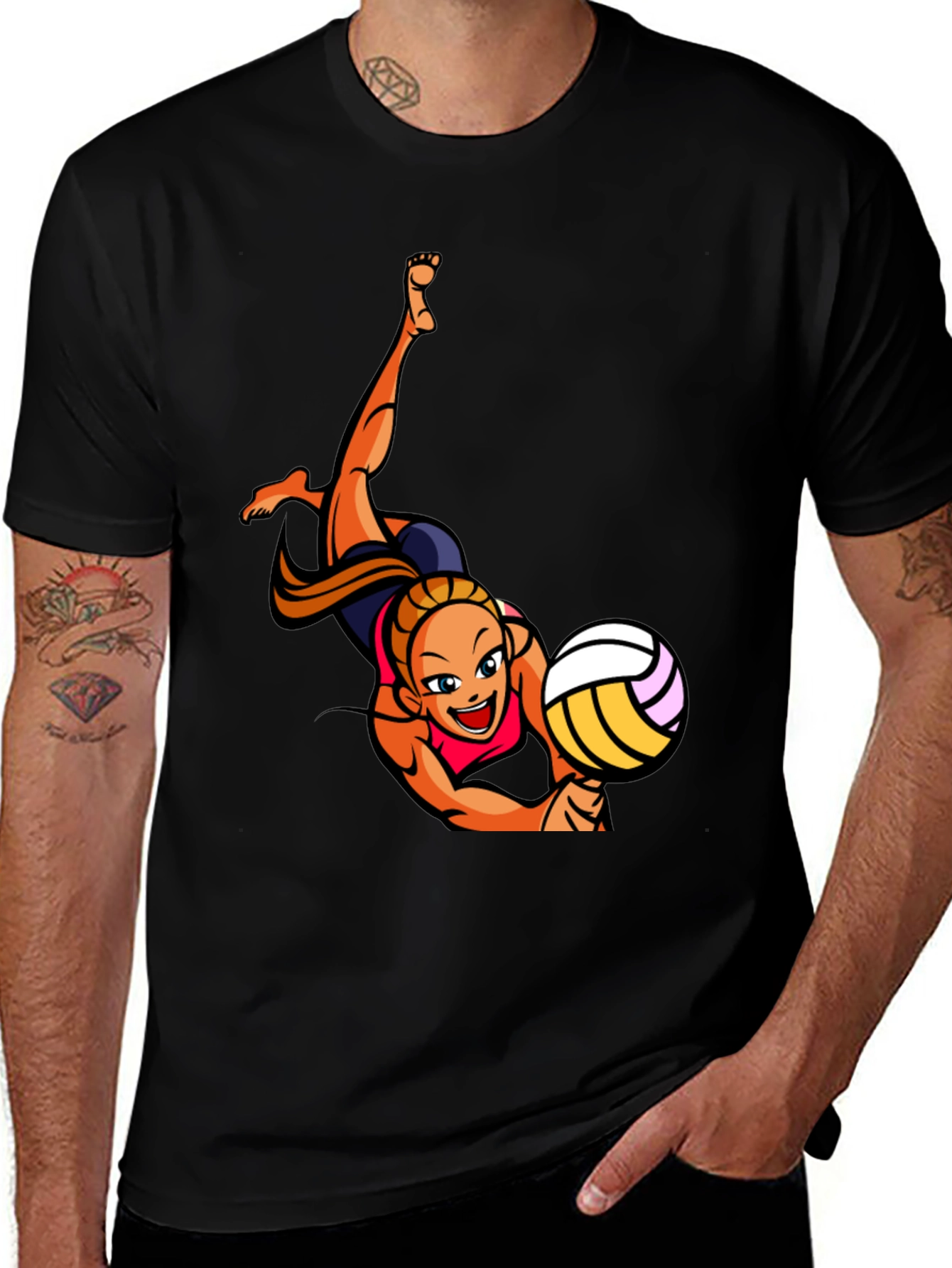 Variant 27 of Volleyball Player Graphic Tee - Black Cotton T-Shirt