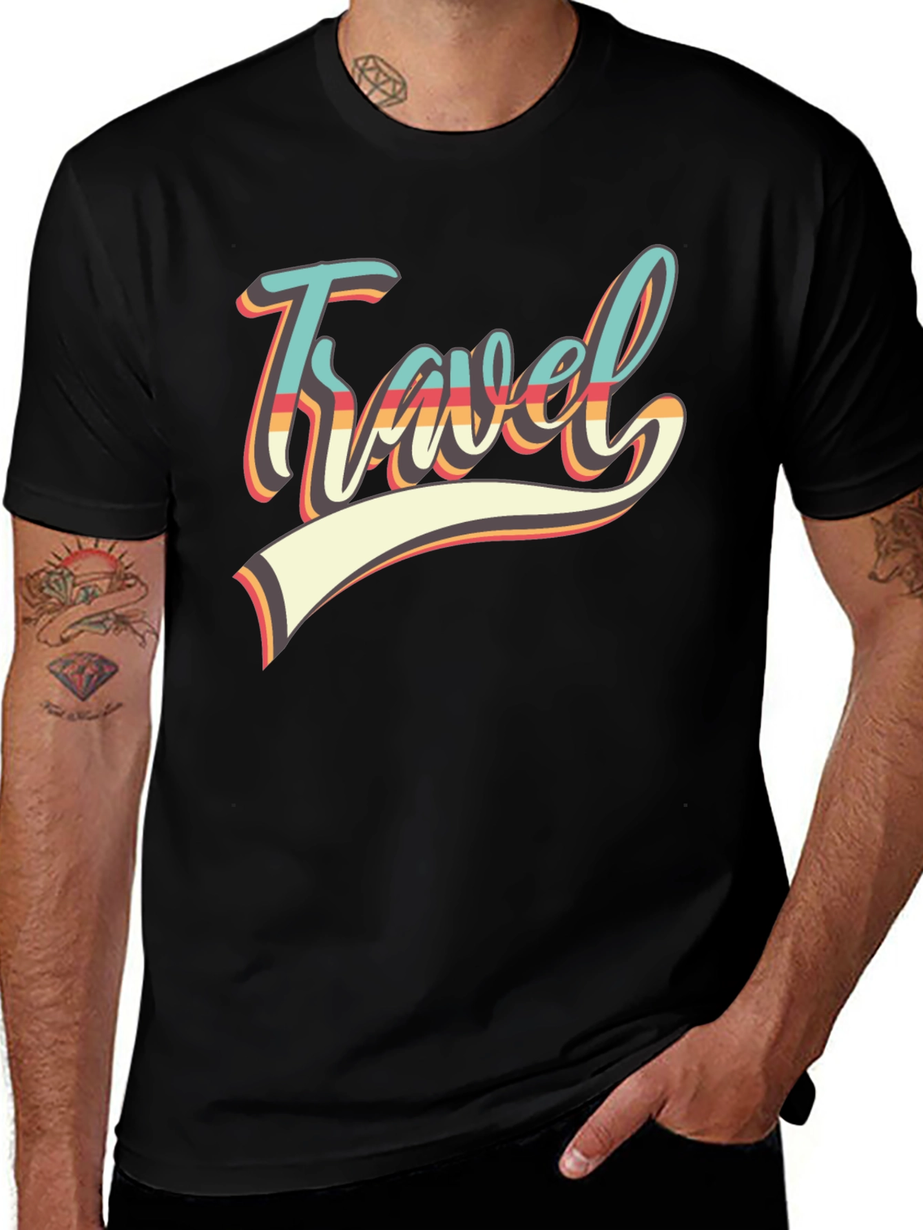 Variant 15 of Retro Travel Graphic Tee - Black Cotton Shirt