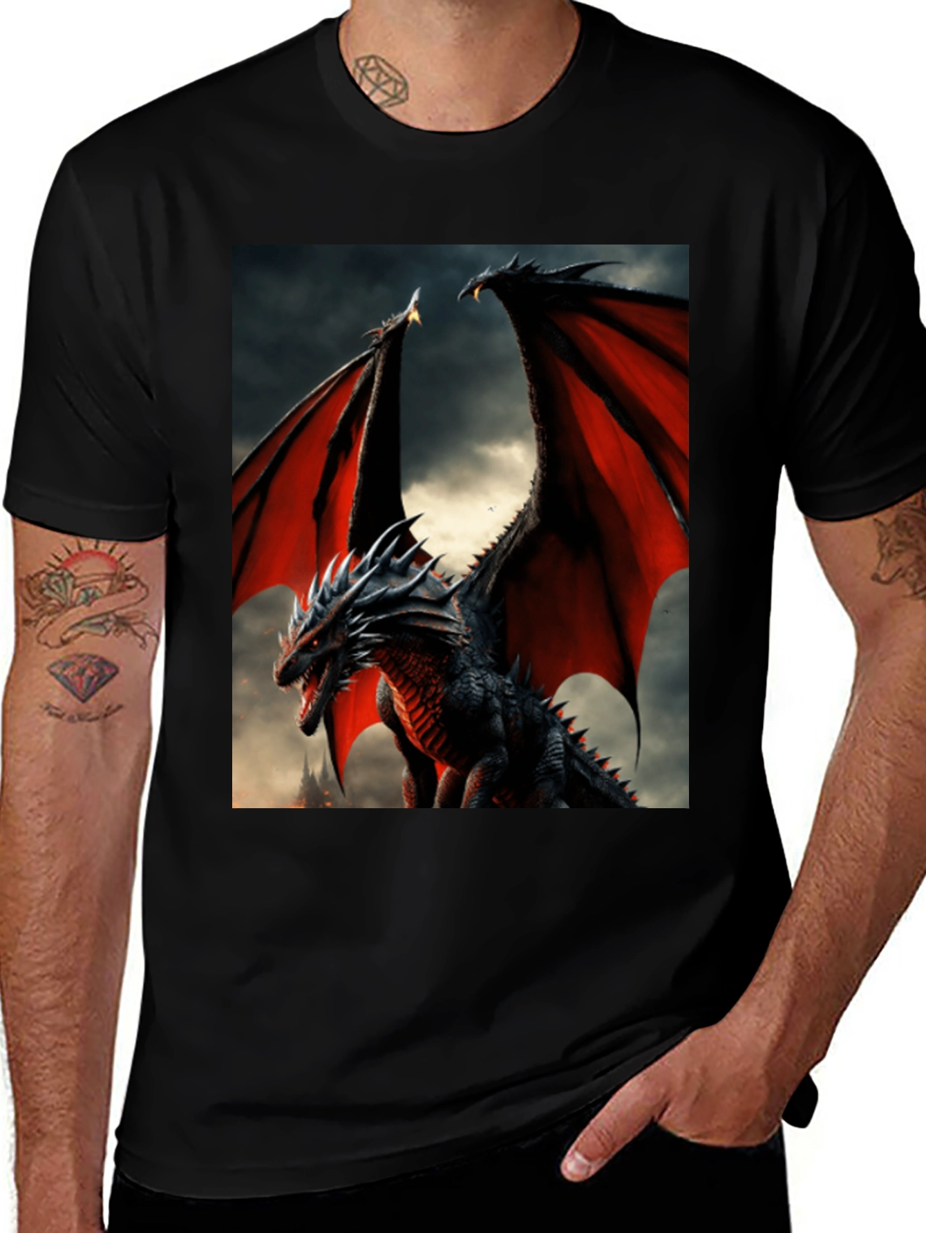 Variant 18 of Dragon Graphic Tee - Black Fantasy T-Shirt