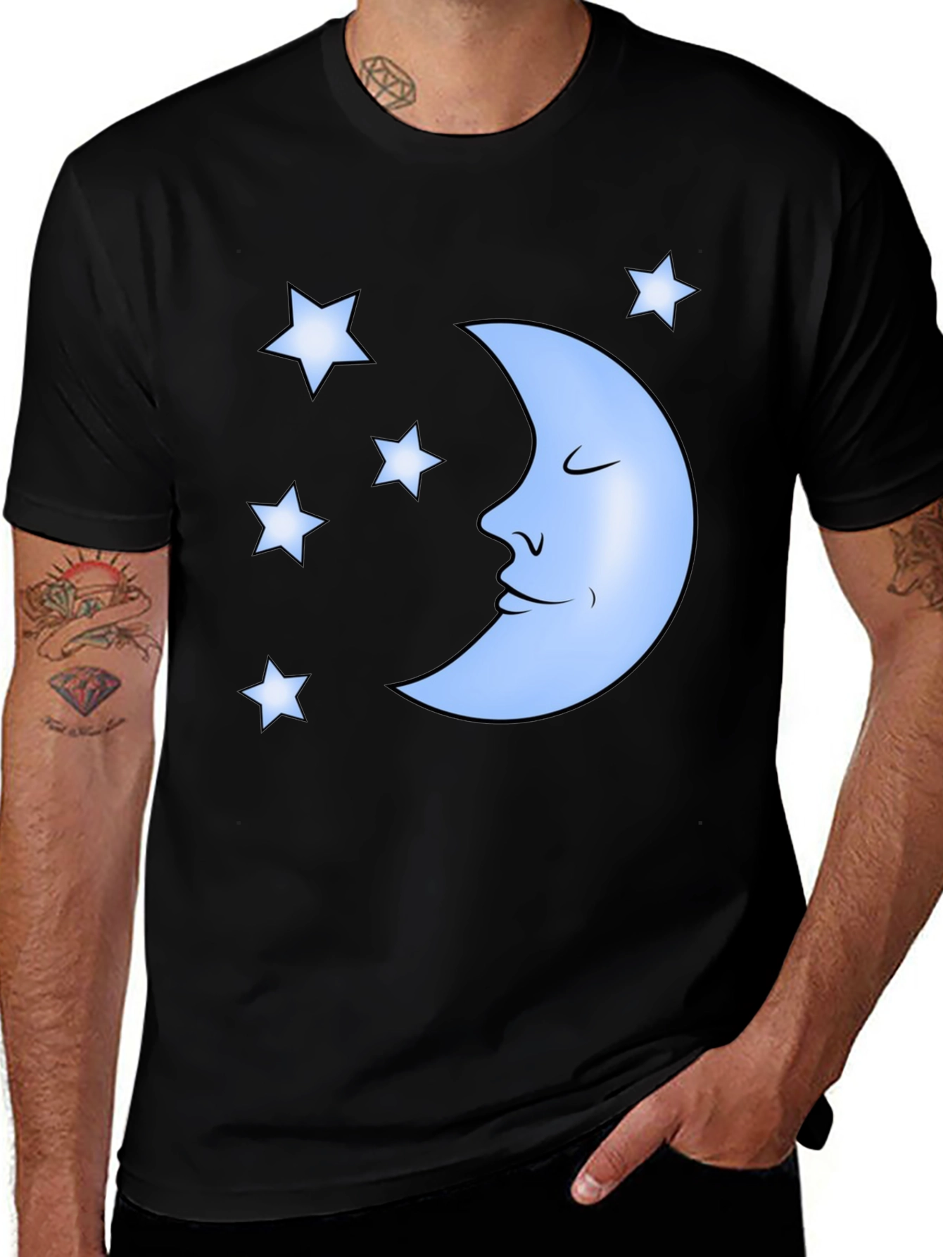 Variant 19 of Dreamy Moon & Stars Graphic Tee - Black