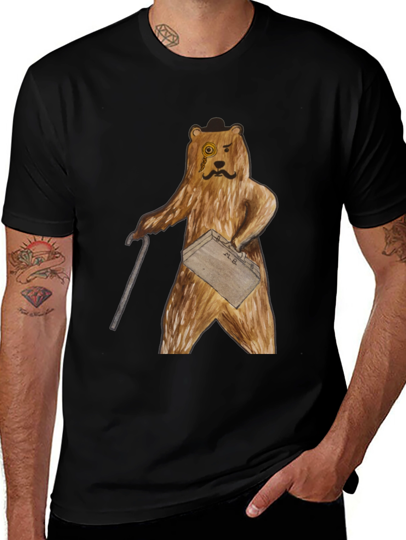 Variant 11 of Dapper Bear T-Shirt: Monocle & Briefcase