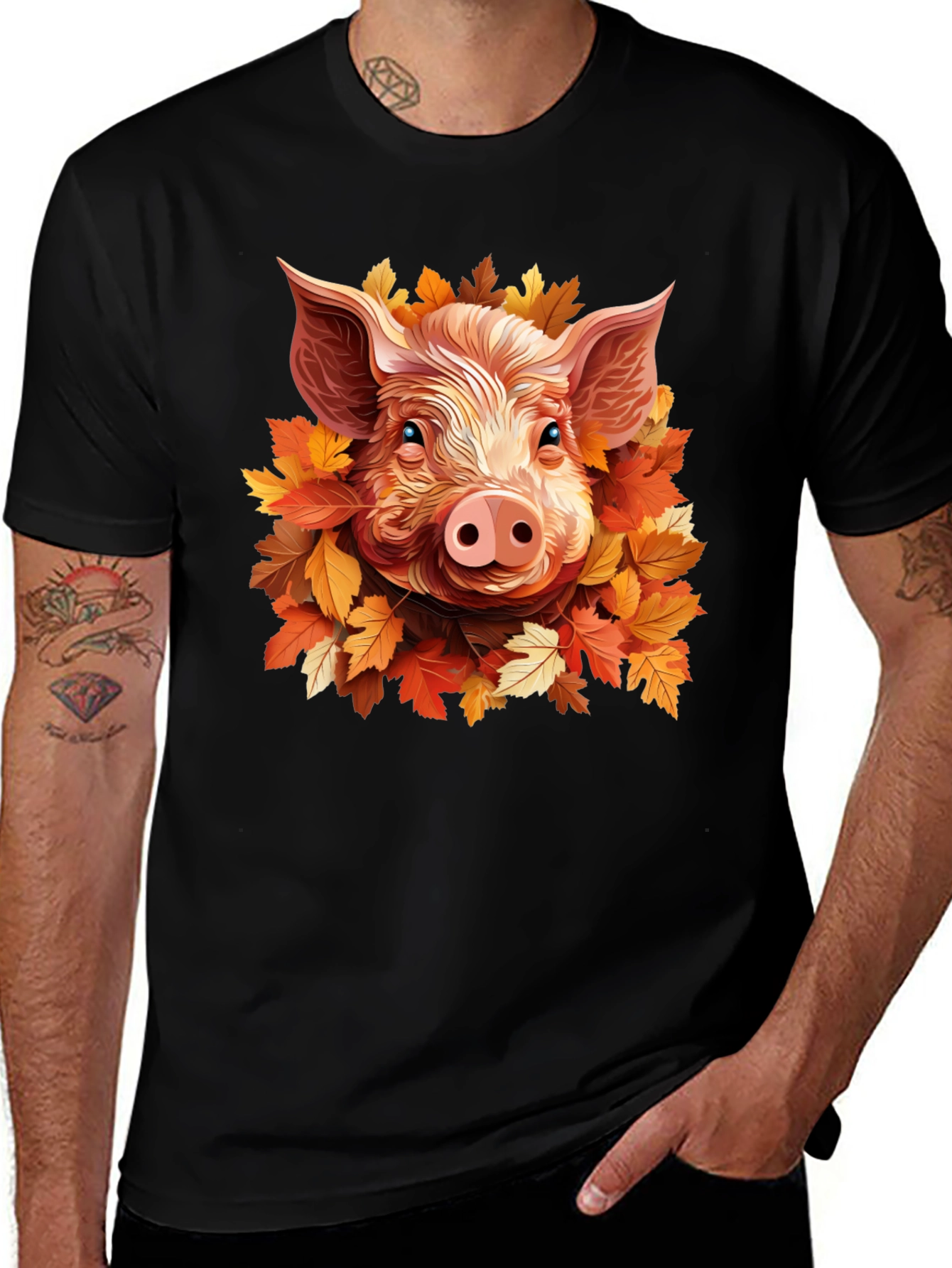 Variant 23 of Pig in Autumn Leaves T-Shirt