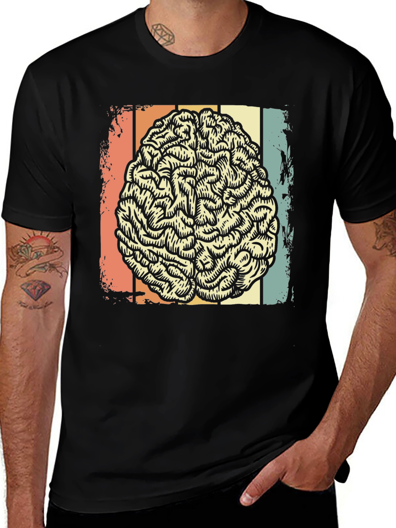 Variant 8 of Retro Brain Graphic T-Shirt - Black