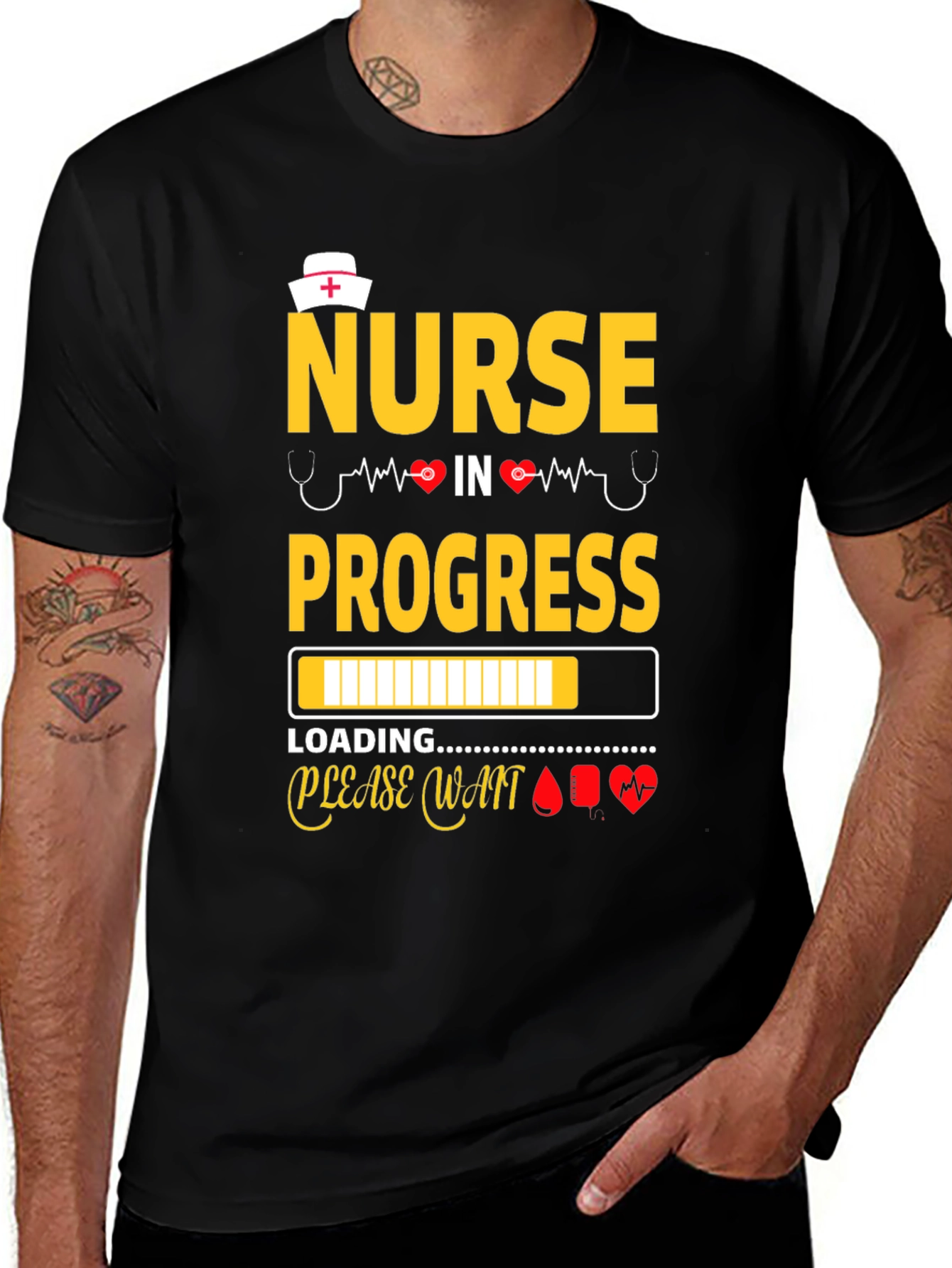 Variant 12 of Nurse in Progress Loading Please Wait Graphic Tee