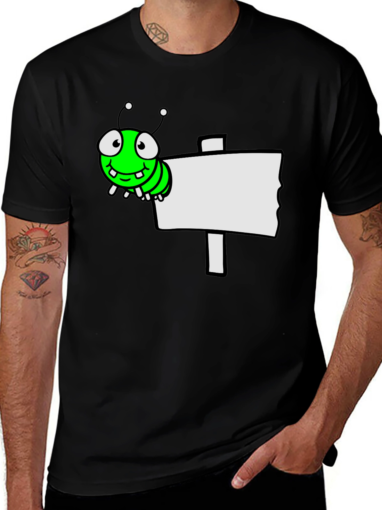 Variant 25 of Cartoon Worm on Sign Graphic Tee - Black
