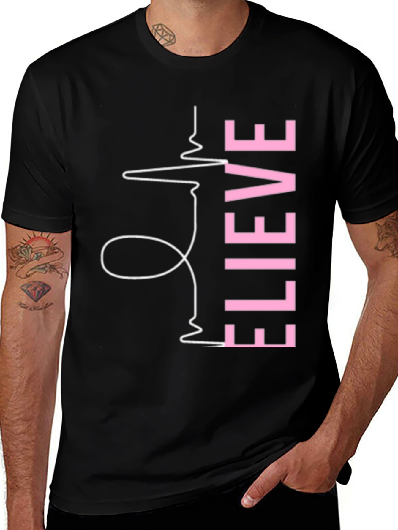 Variant 28 of Believe Graphic Tee - Black Cotton Blend Shirt