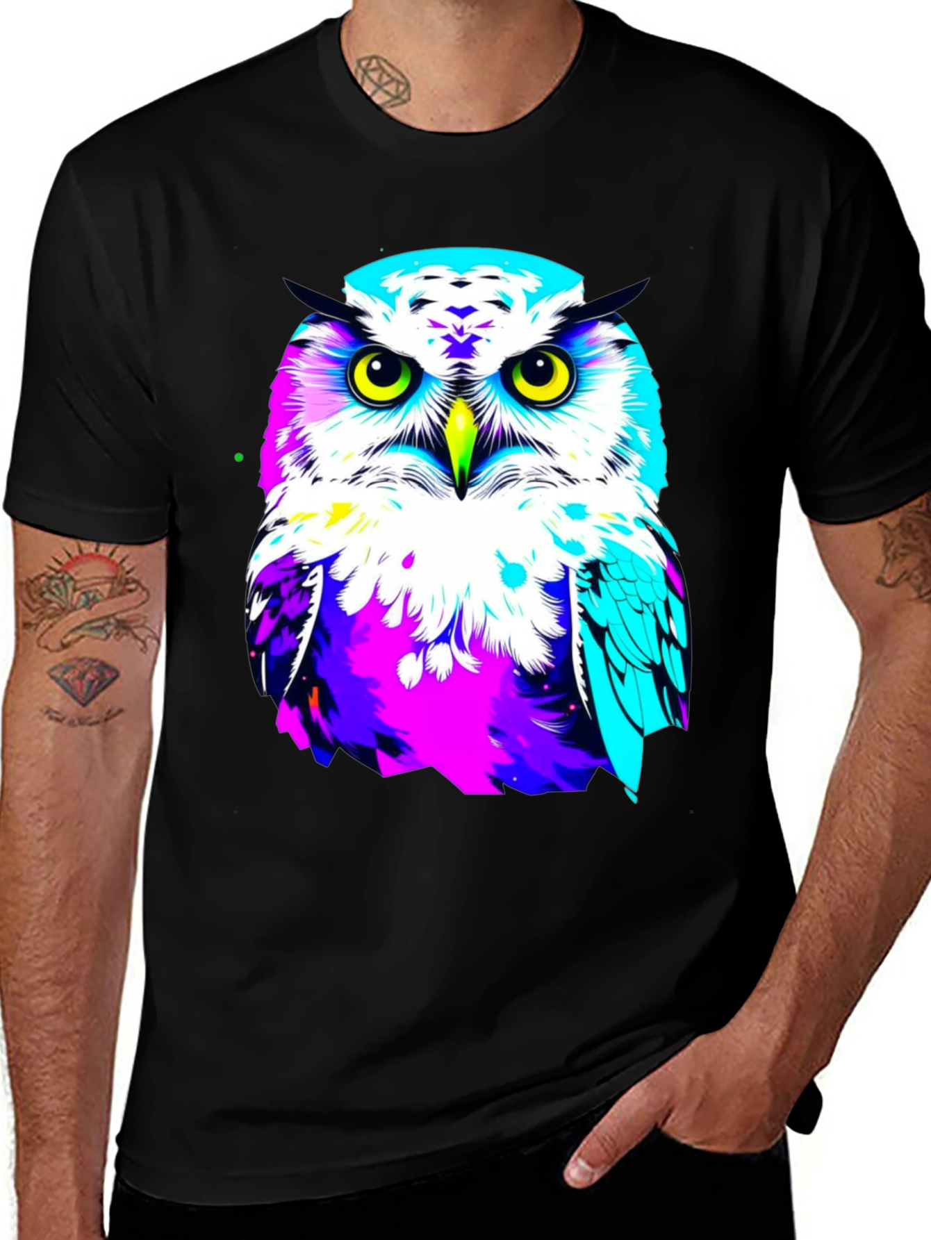 Variant 20 of Vibrant Owl Graphic Tee - Bold Black Cotton T-Shirt