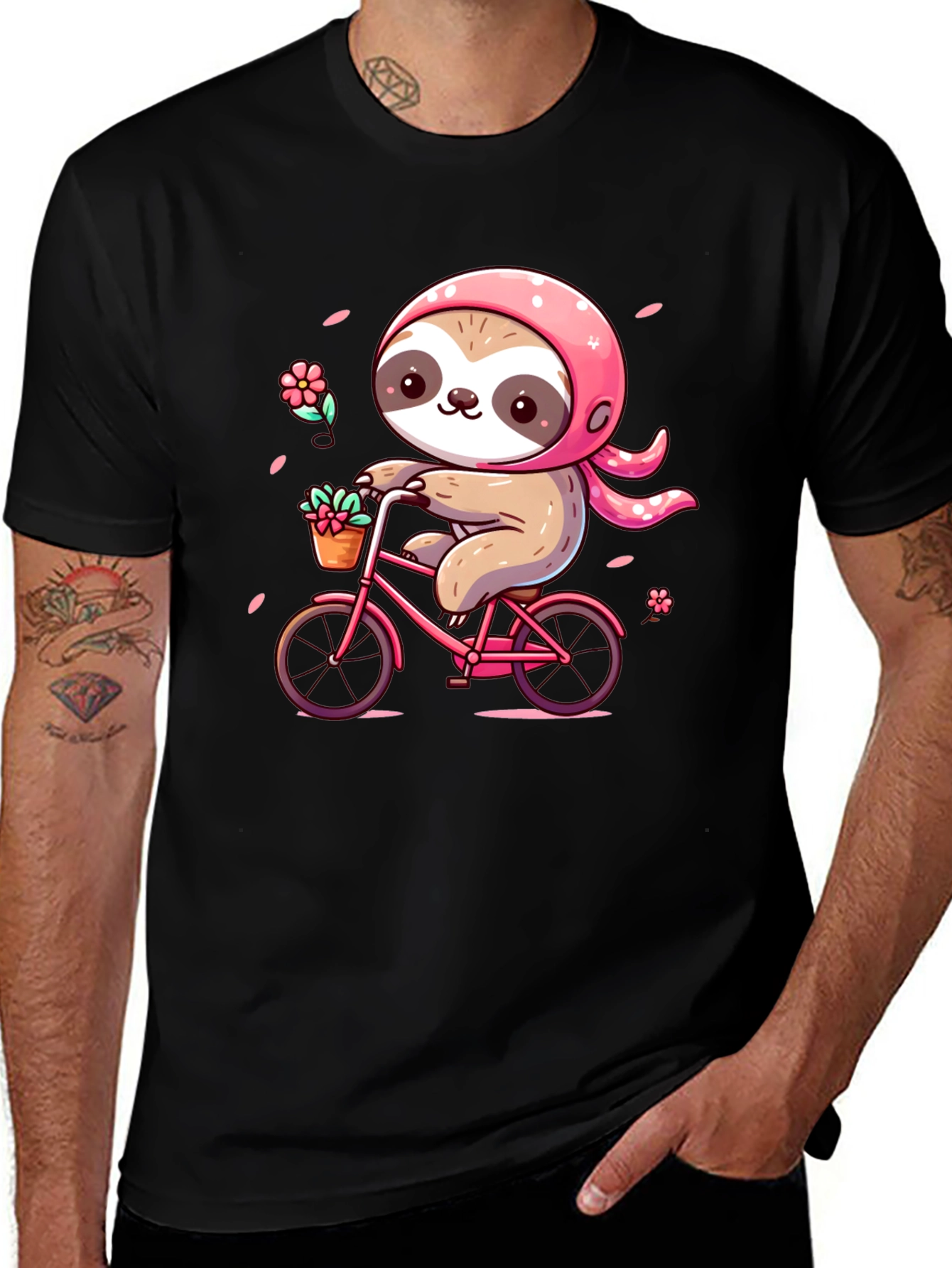 Variant 4 of Cute Sloth on Bike Graphic Tee - Black T-Shirt