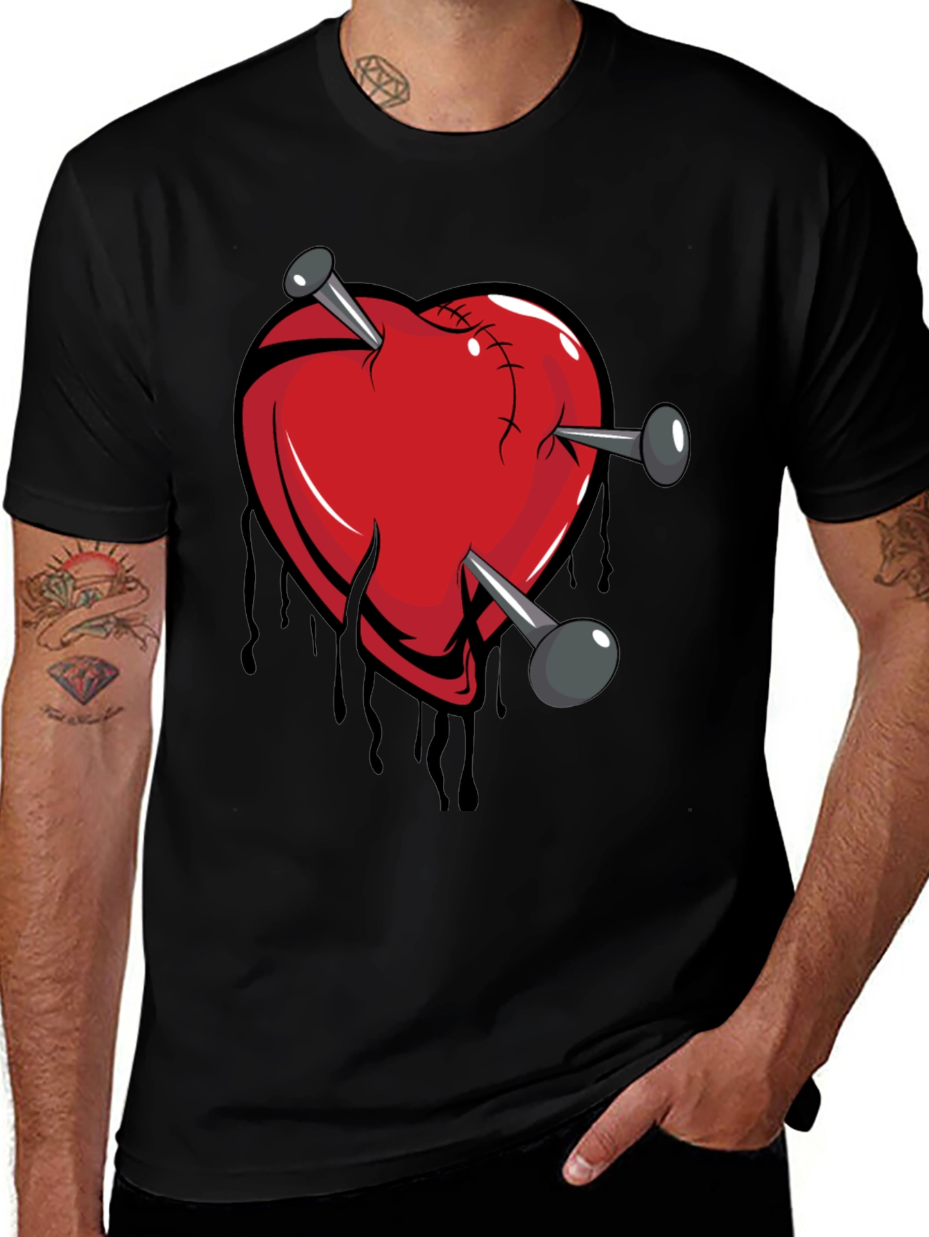 Variant 6 of Nailed Heart Graphic T-Shirt - Black Cotton Tee