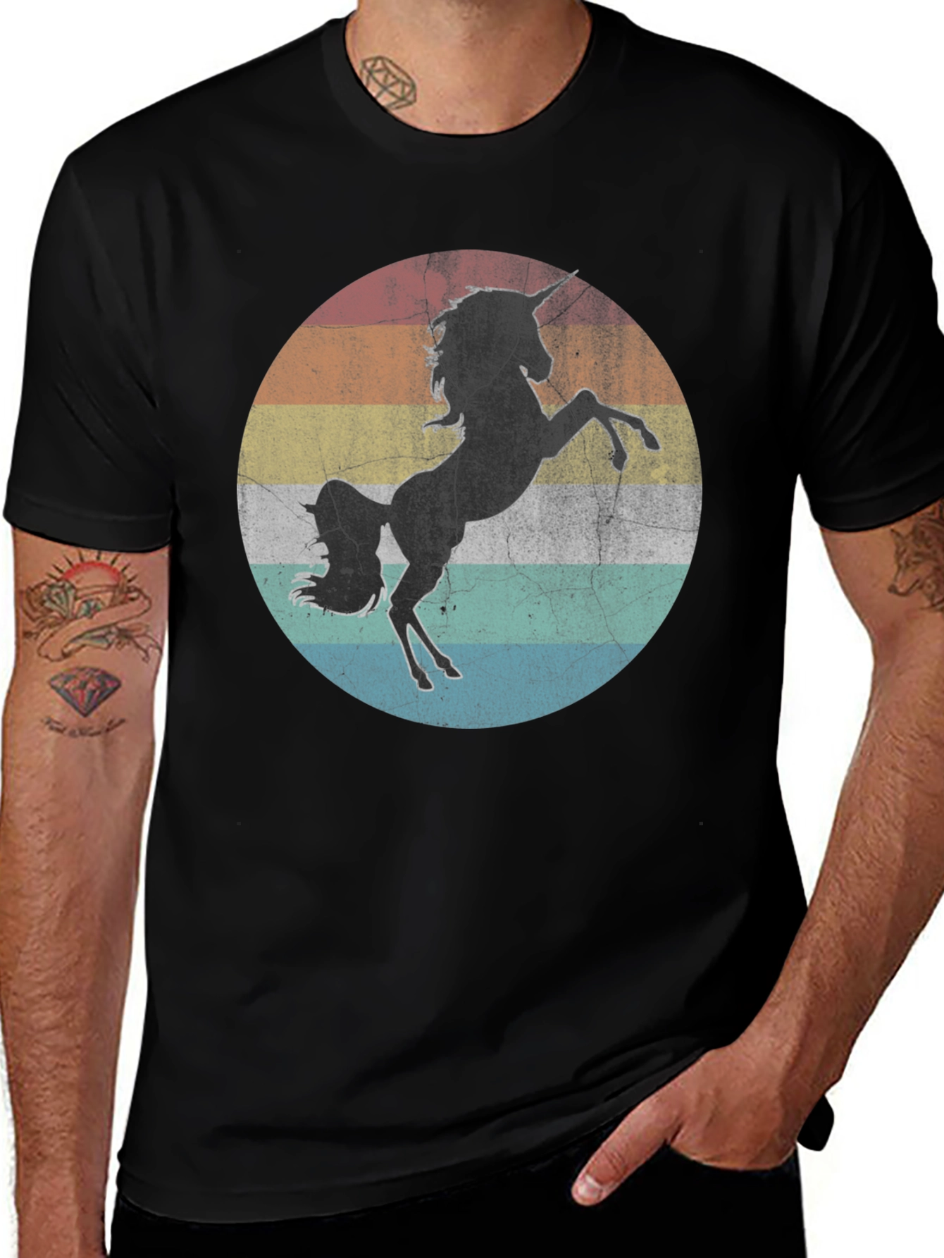 Variant 23 of Unicorn Retro T-Shirt - Black Cotton Tee