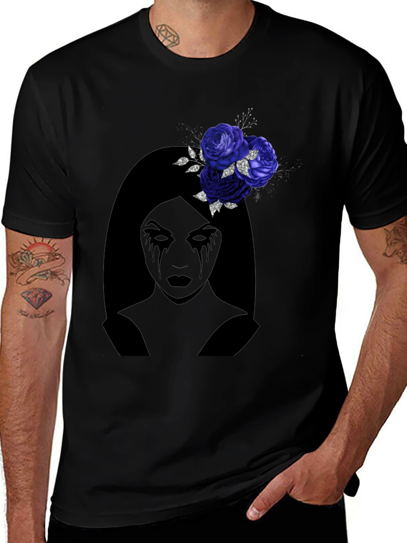 Variant 25 of Gothic Rose Black T-Shirt - Dark Glamour Style