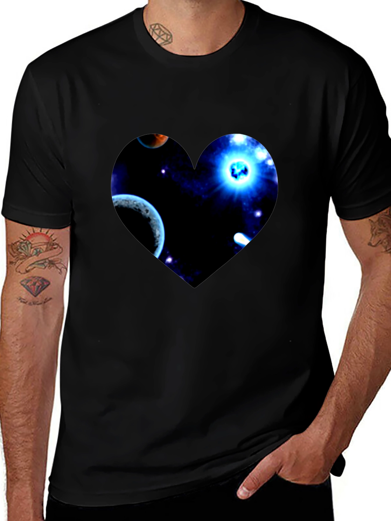 Black Galaxy Heart Graphic Men's Black T-Shirt main image