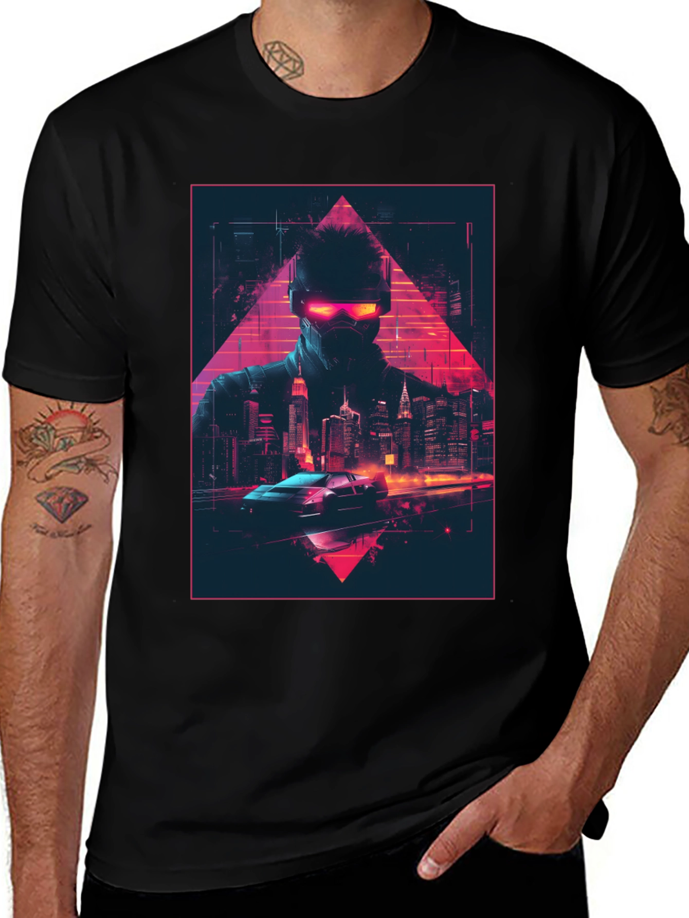 Variant 26 of Cyberpunk Cityscape Graphic Tee - Black