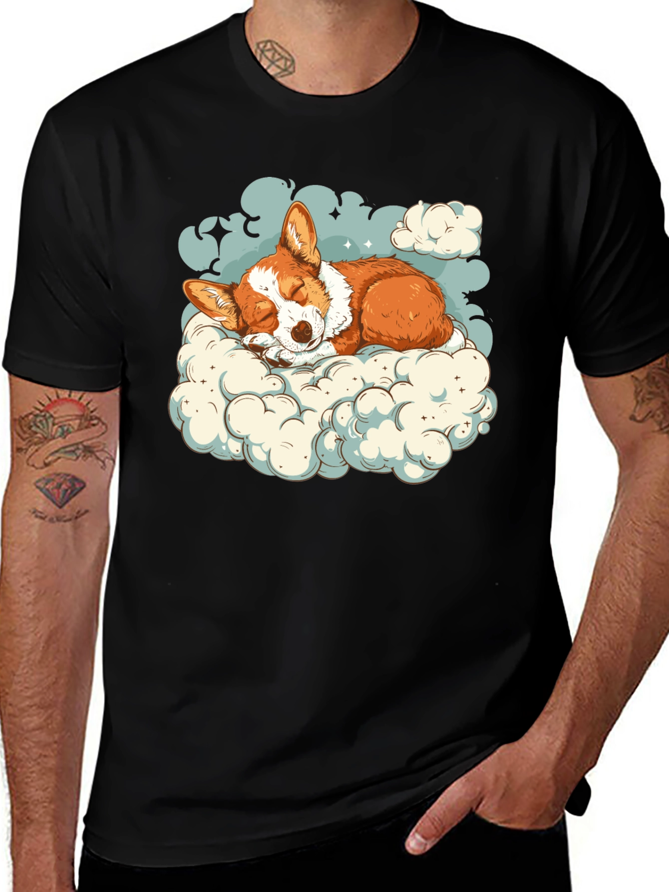 Dreamy Dog T-Shirt - Corgi Sleeping on Cloud