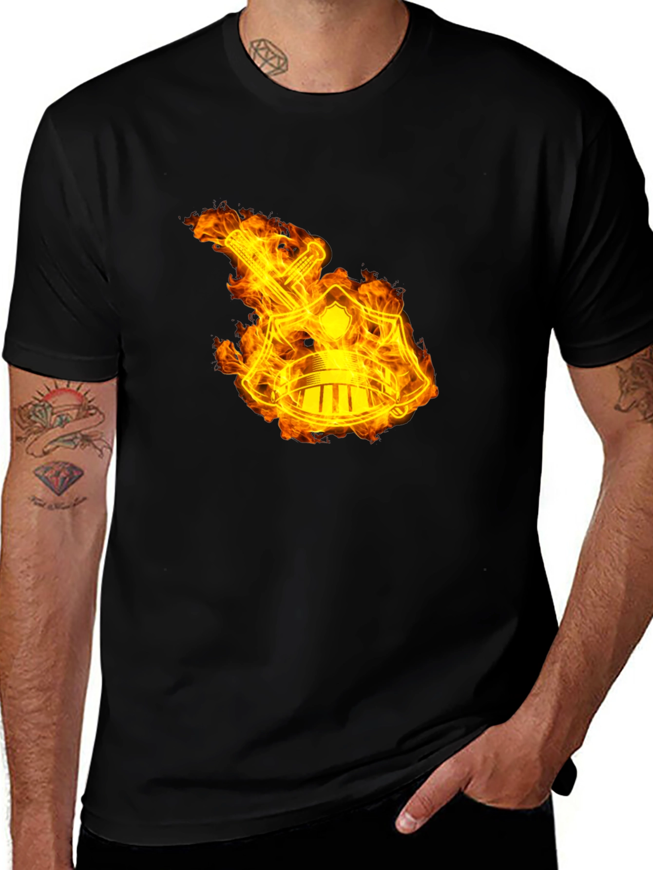 Variant 17 of Fiery Crest Graphic Tee - Bold Black T-Shirt