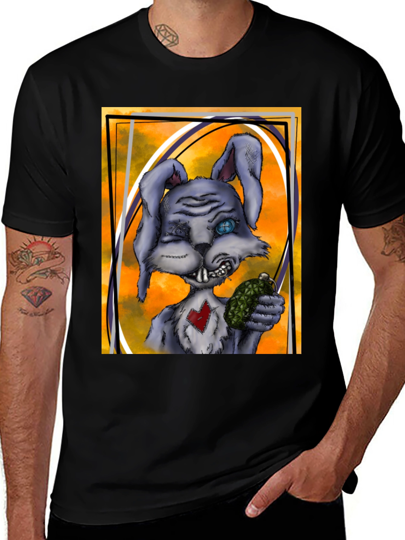 Variant 24 of Edgy Rabbit Graphic Tee - Black