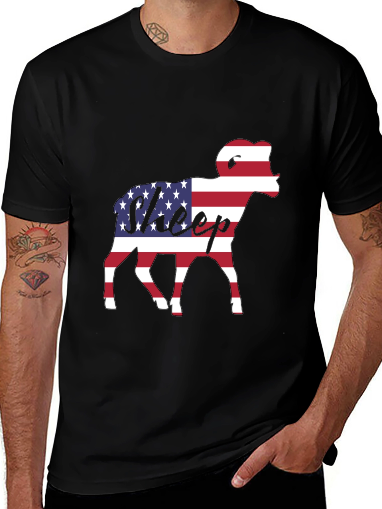 Black Patriotic Sheep T-Shirt - USA Flag Graphic Tee main image