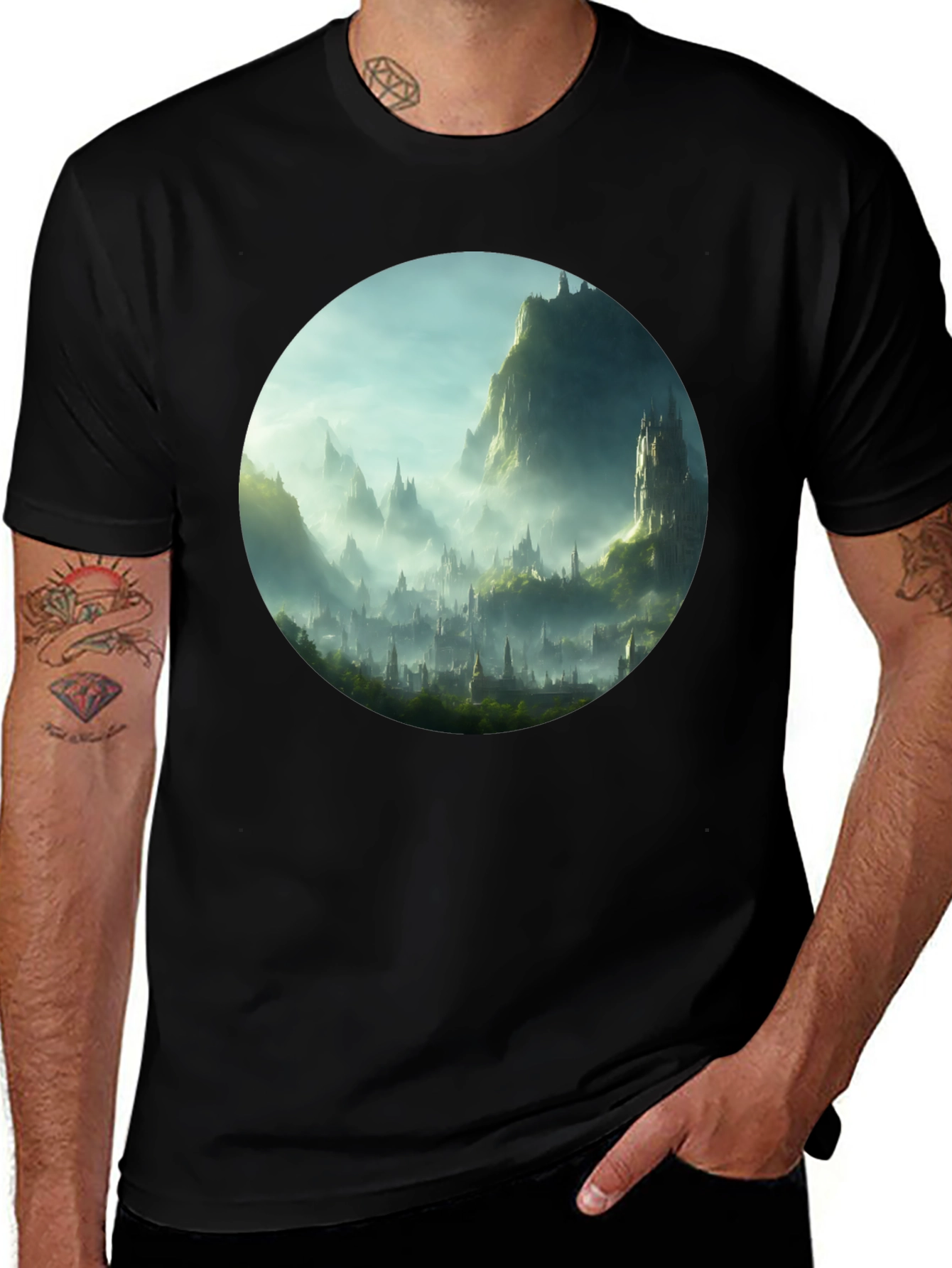 Variant 15 of Fantasy Landscape Graphic Tee - Black