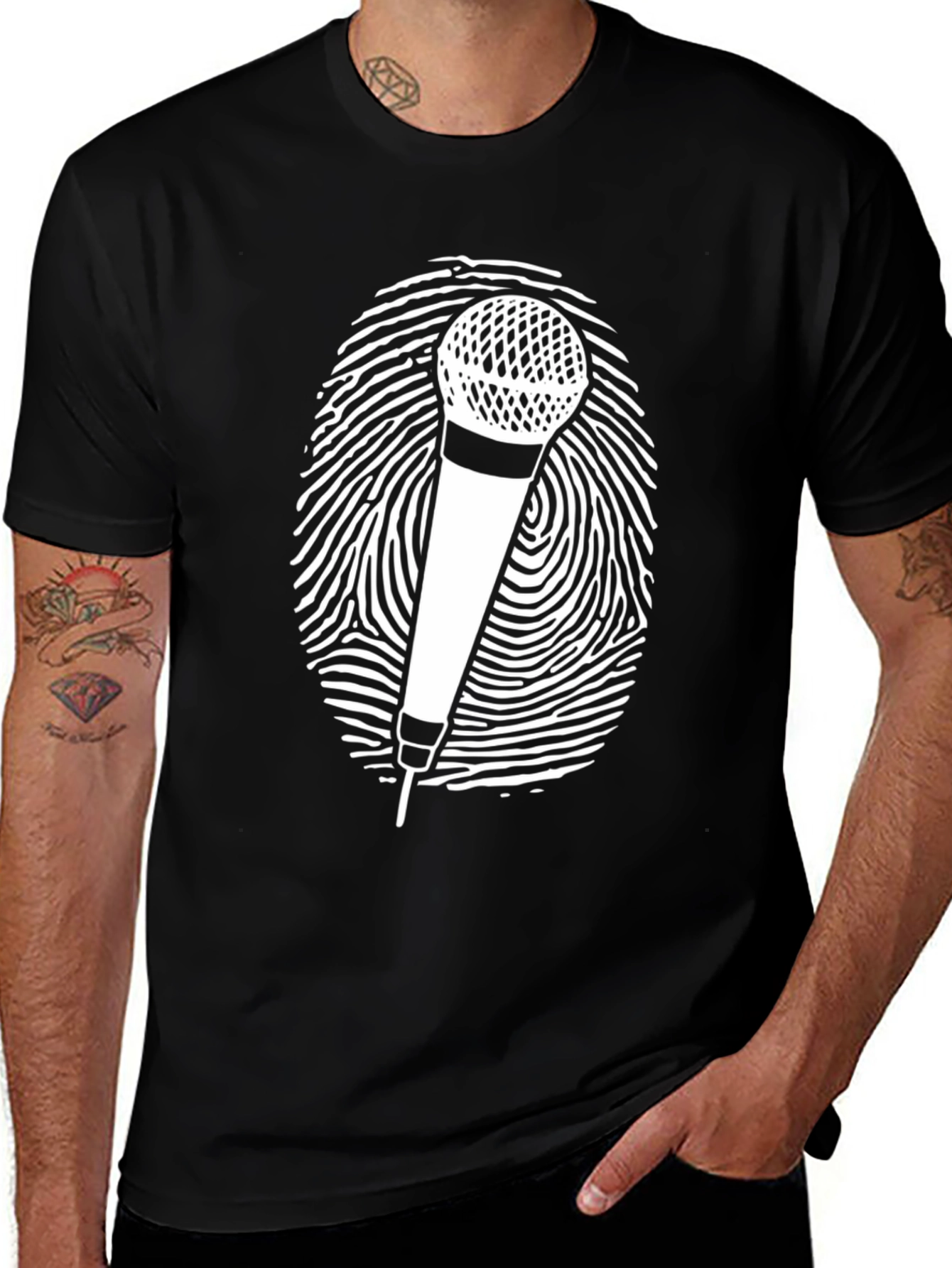 Microphone Fingerprint Graphic Tee - Black Unisex T-Shirt