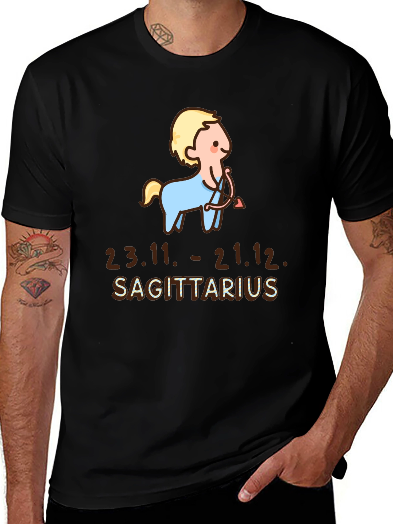 Sagittarius Zodiac Cartoon Black T-shirt