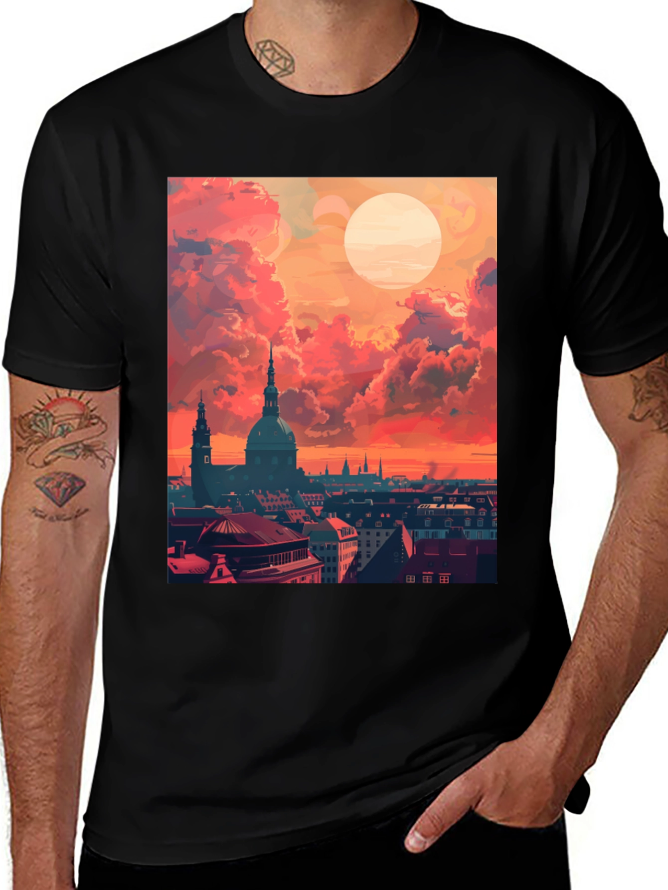 Variant 29 of Sunset Cityscape Graphic Tee - Vibrant Art T-Shirt