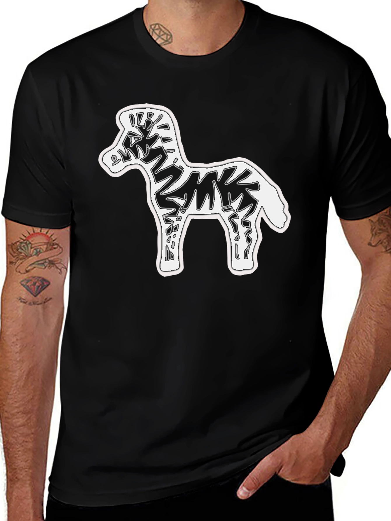 Zebra Graphic Print Crew Neck Tee - Black