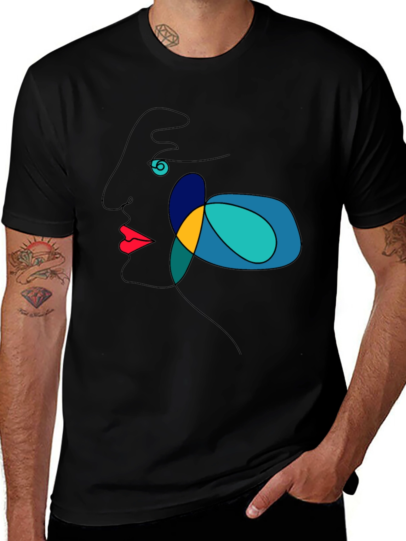 Variant 20 of Abstract Face Line Art Black T-Shirt