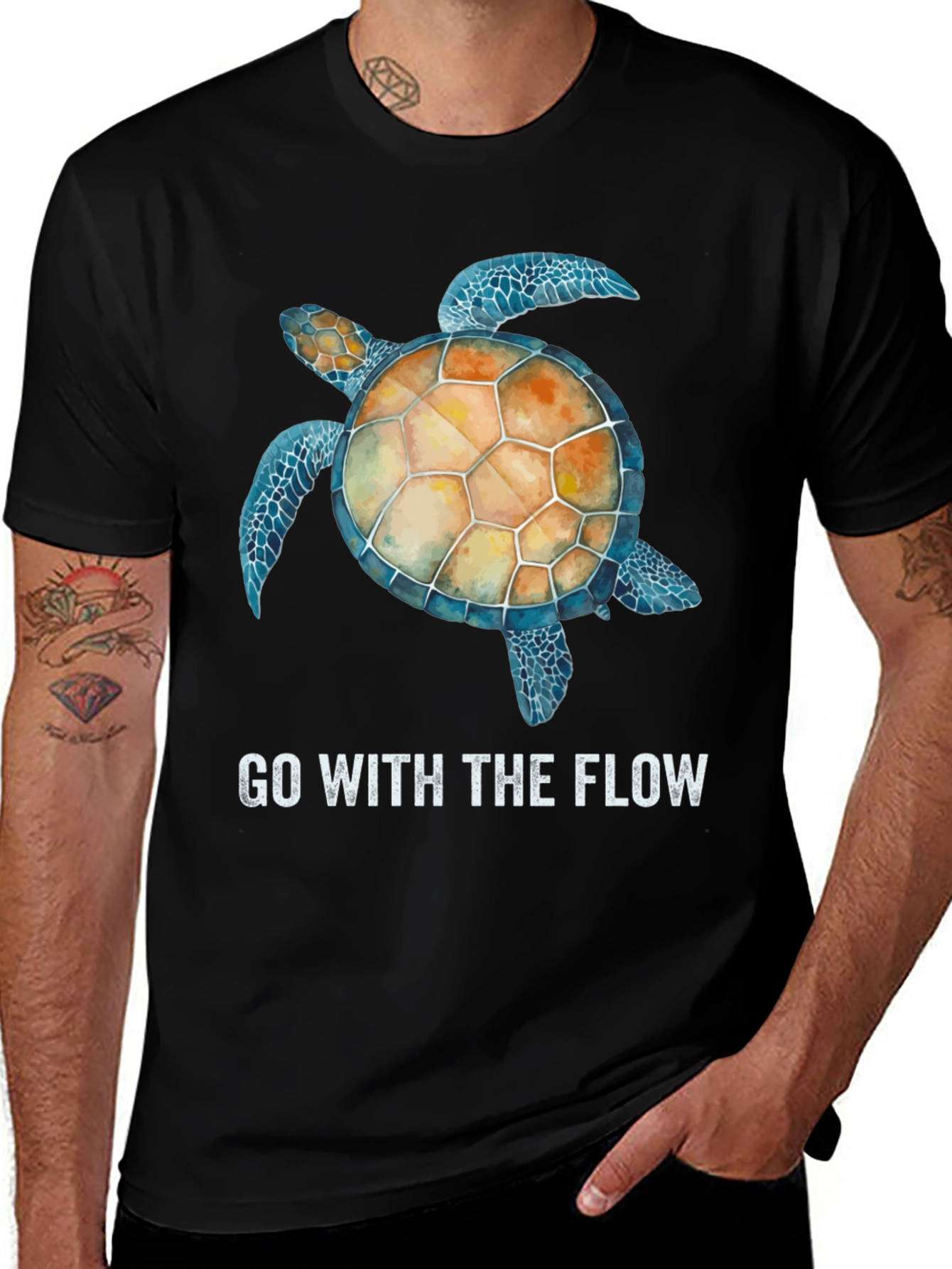 Variant 30 of Go With The Flow Turtle Graphic T-Shirt
