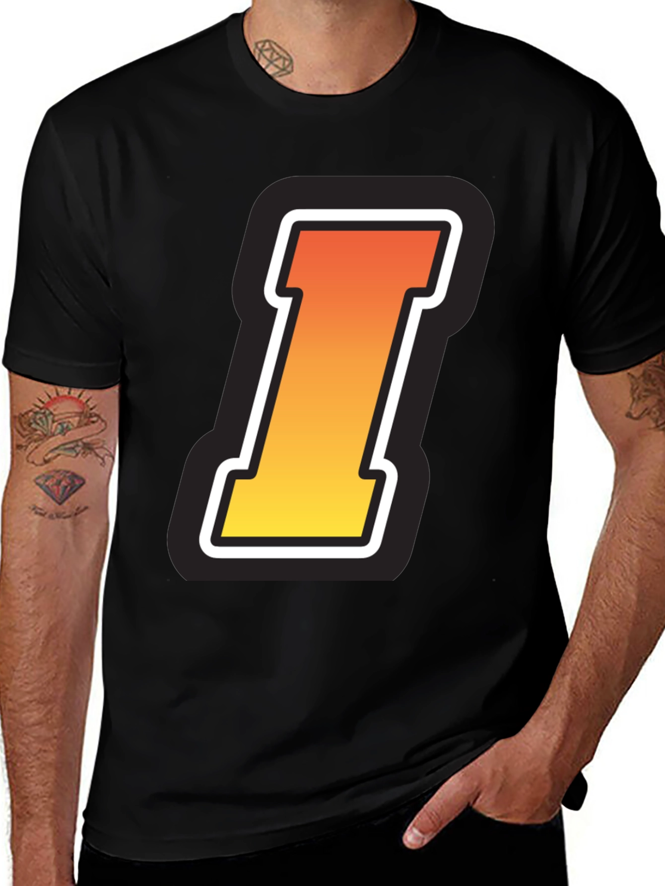 Gradient Letter I Graphic Black T-Shirt