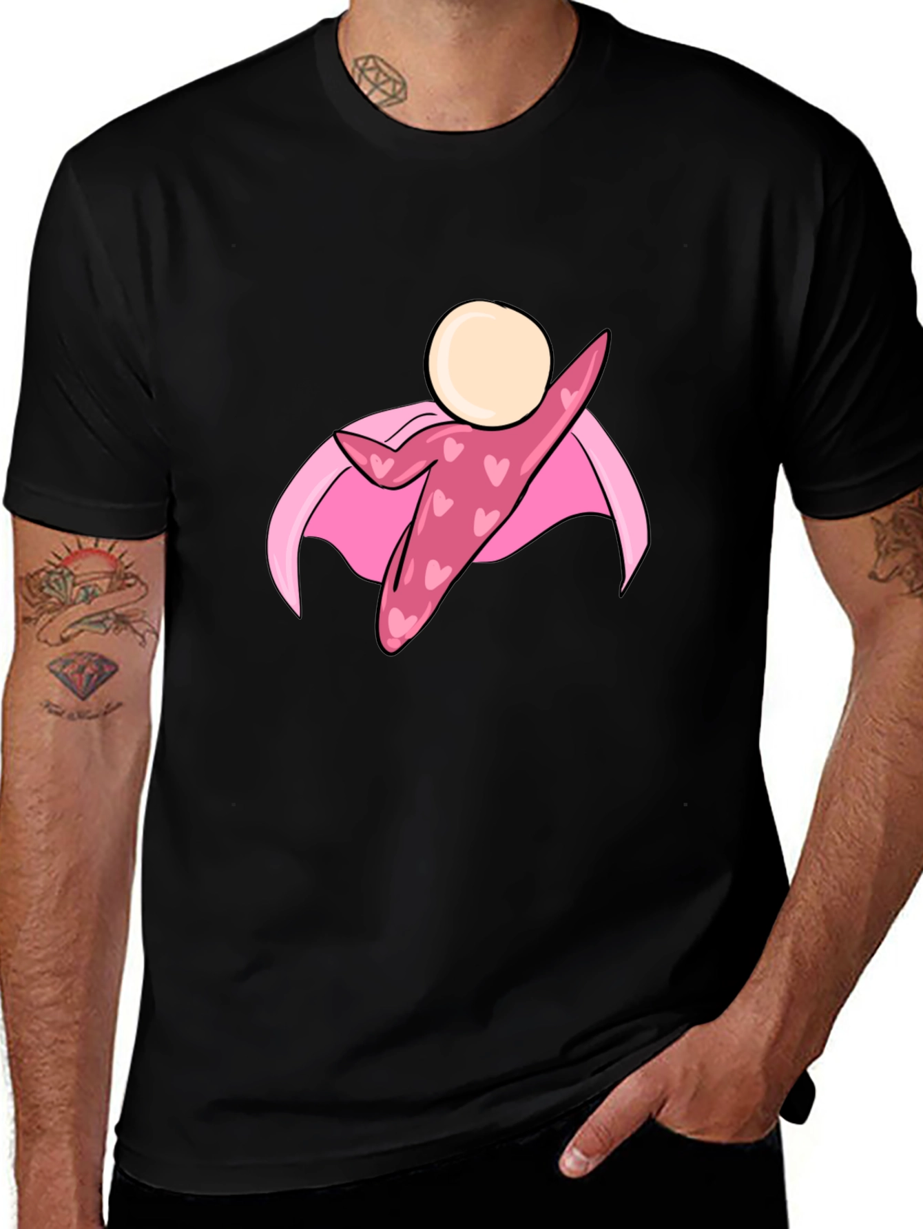 Variant 30 of Black T-Shirt with Heart Superhero Graphic