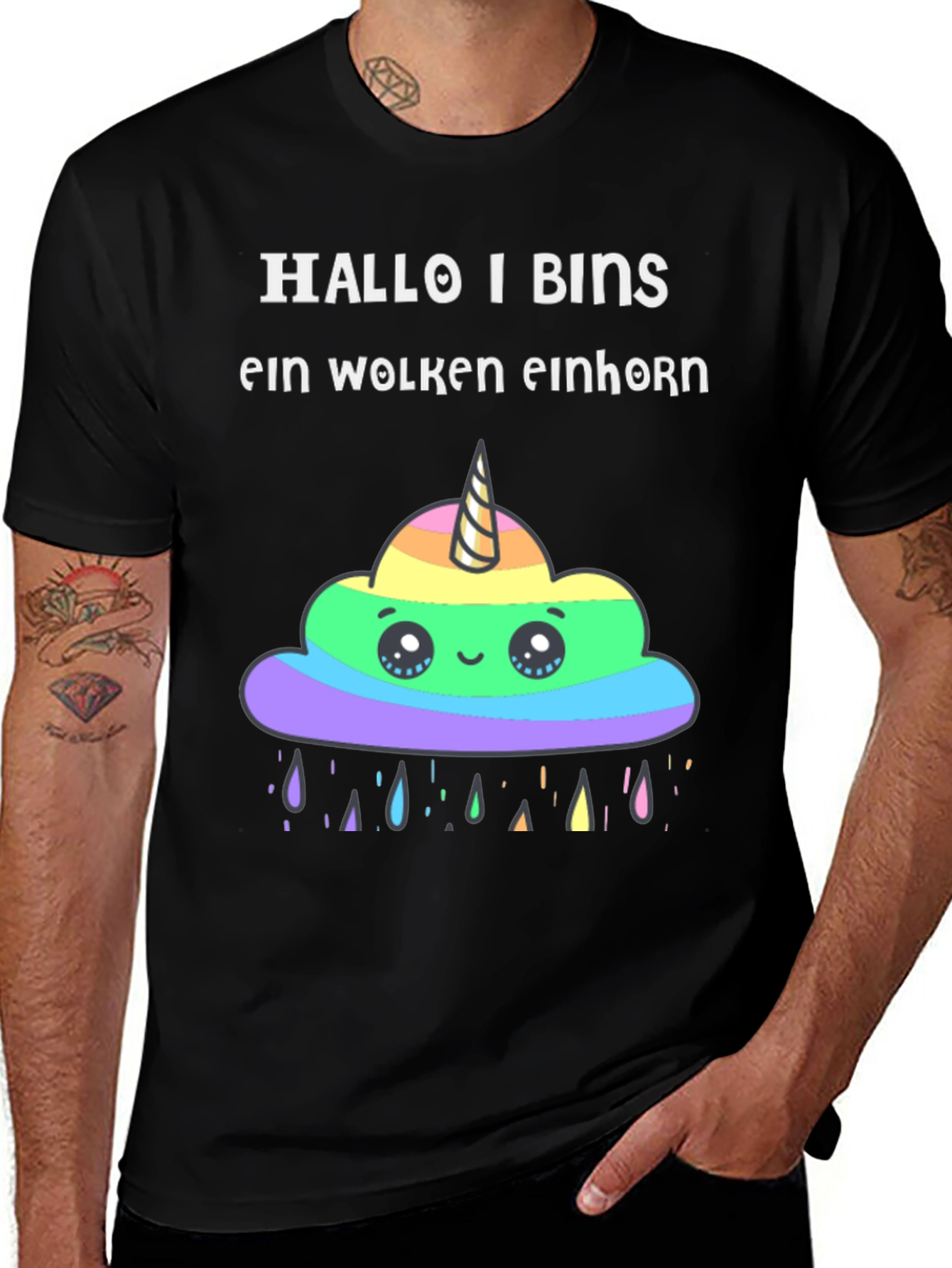 Black Hallo I Bins Wolken Einhorn T-Shirt main image
