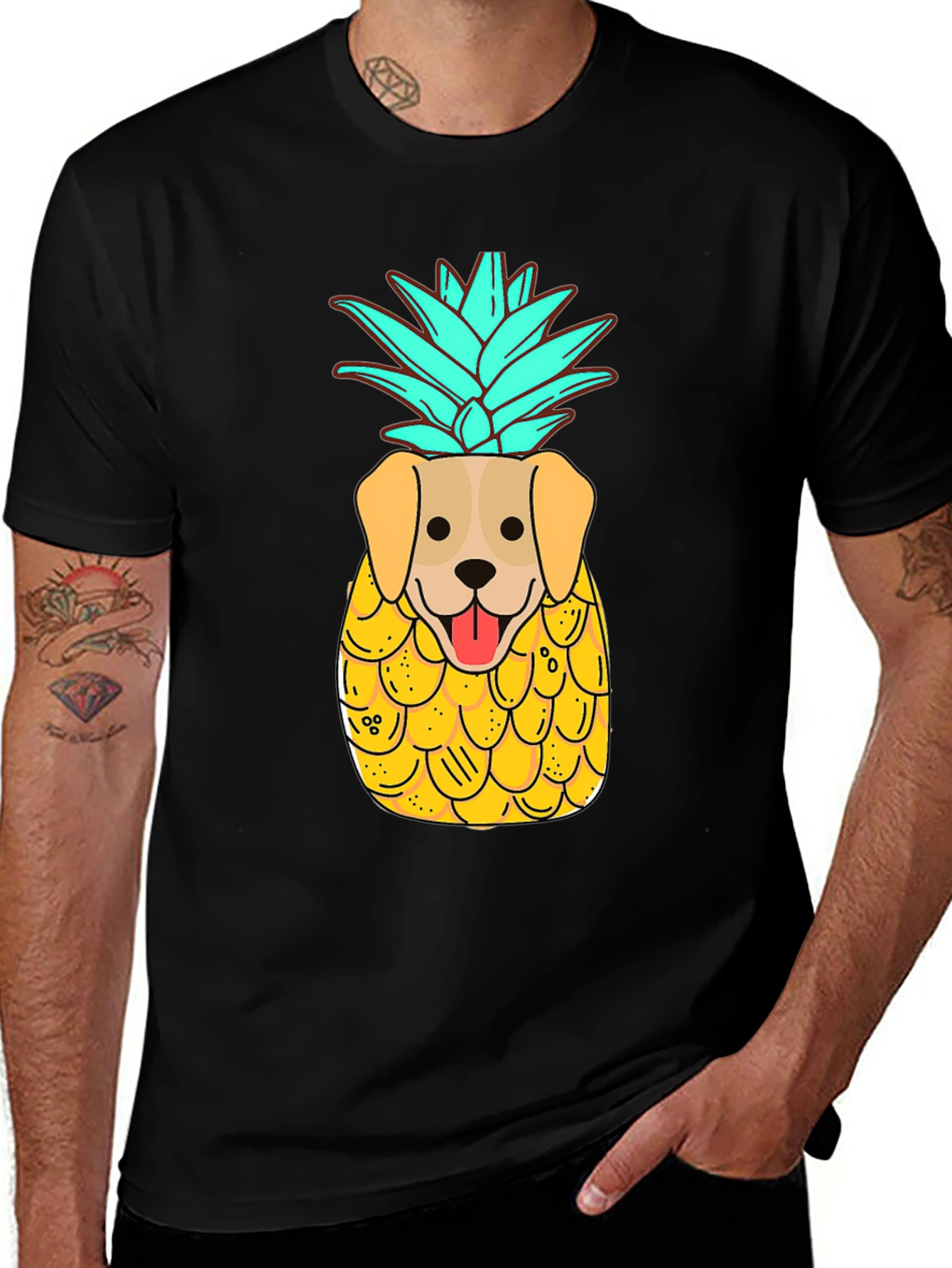 Variant 4 of Dog-Pineapple Graphic Black T-Shirt