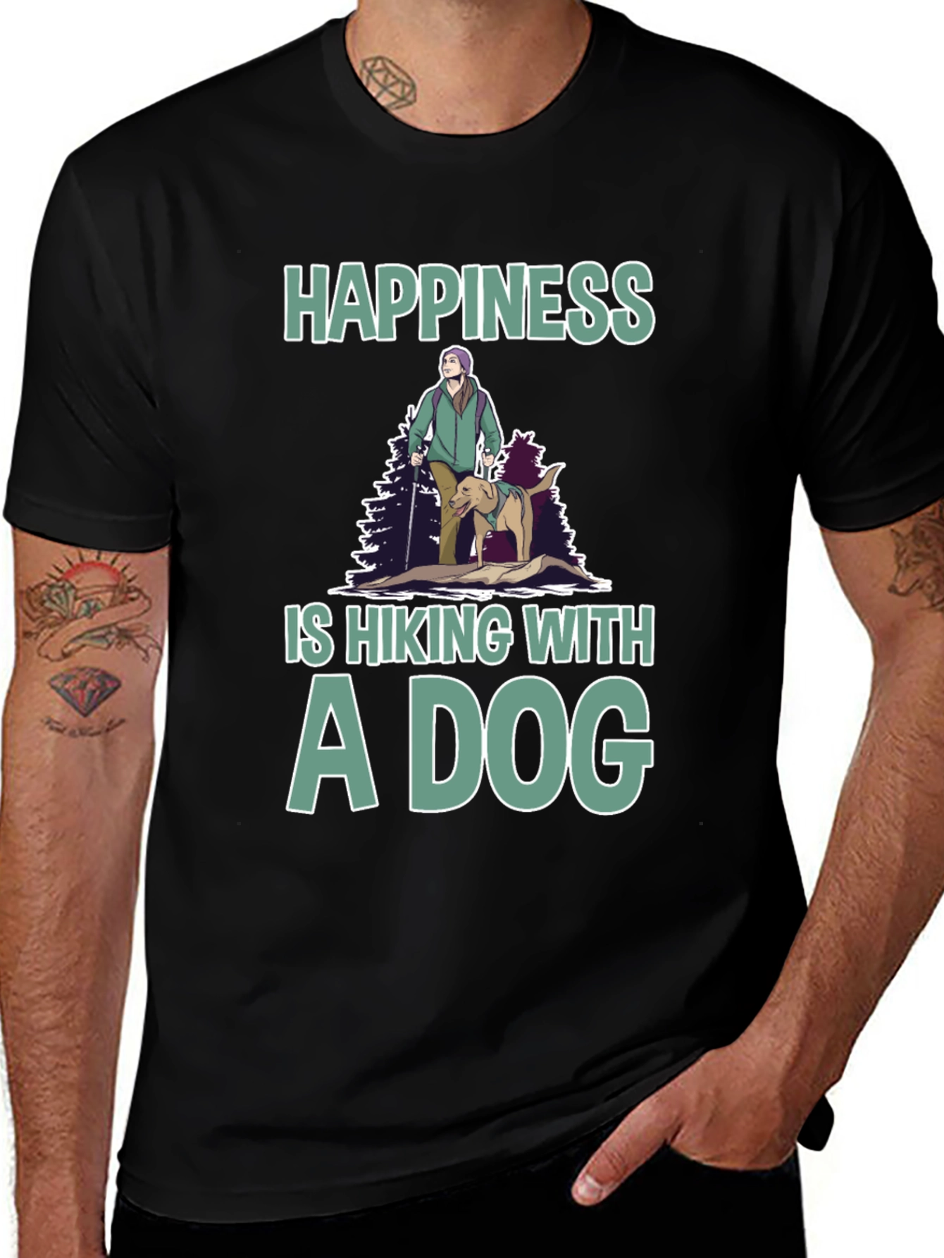 Black Happiness is Hiking With A Dog T-Shirt main image