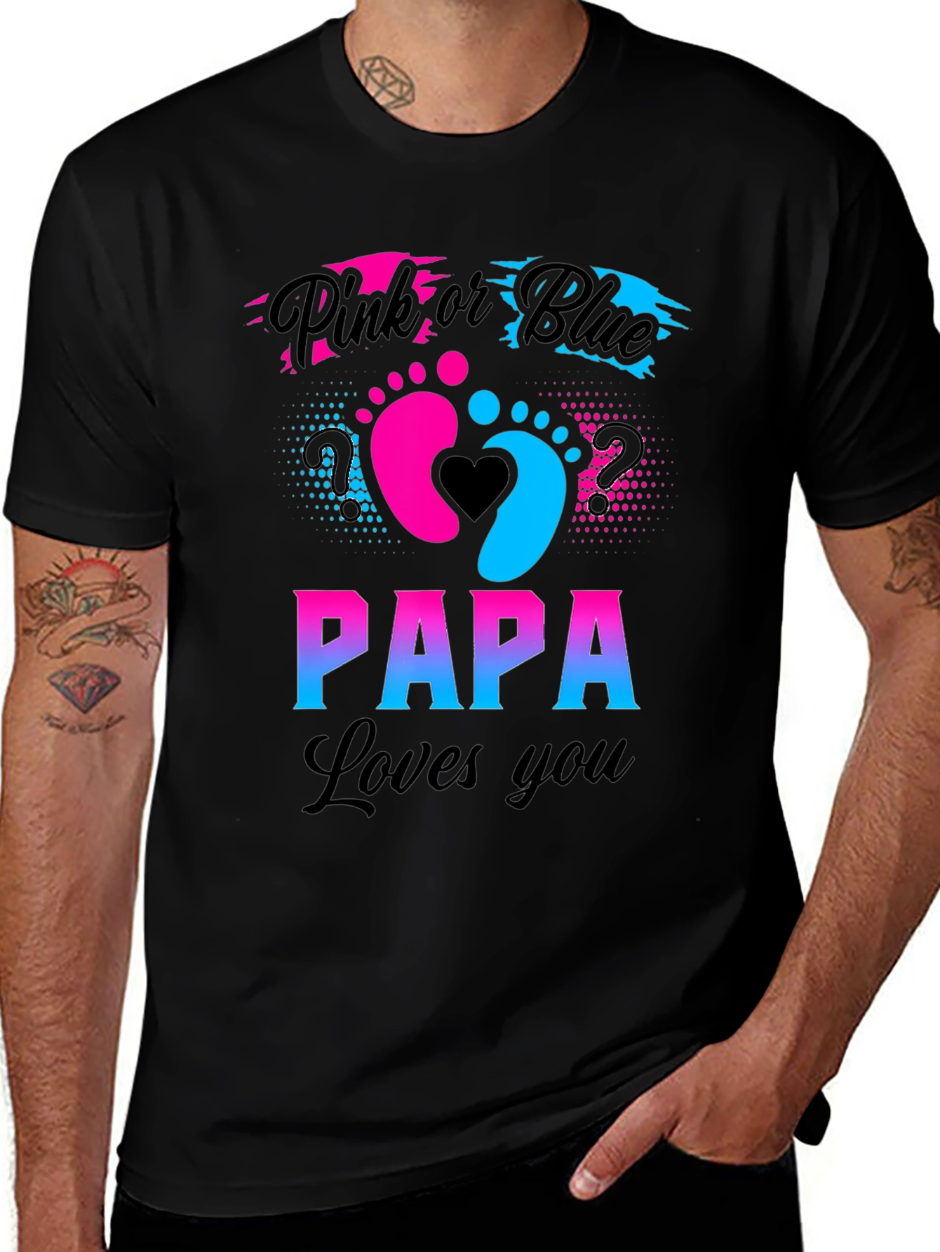 Variant 28 of Pink or Blue Papa Loves You Gender Reveal T-Shirt