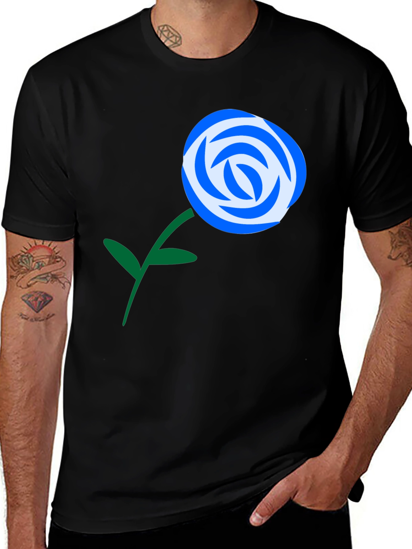 Variant 11 of Blue Rose Graphic Print Black T-Shirt