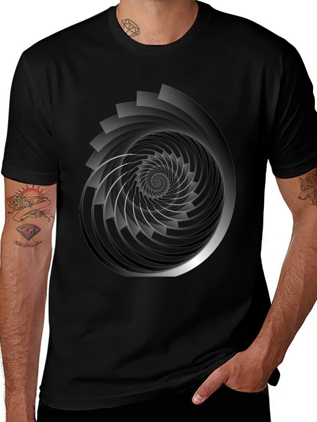 Variant 24 of Hypnotic Spiral Graphic Tee - Modern Black T-Shirt