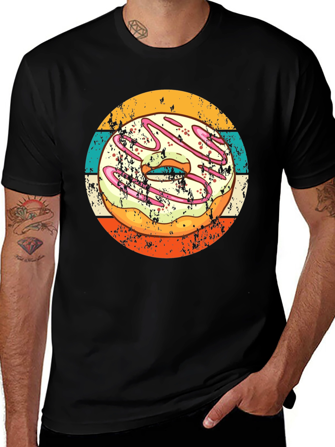 Black Retro Donut Graphic T-Shirt - Doughnut Lover Tee main image