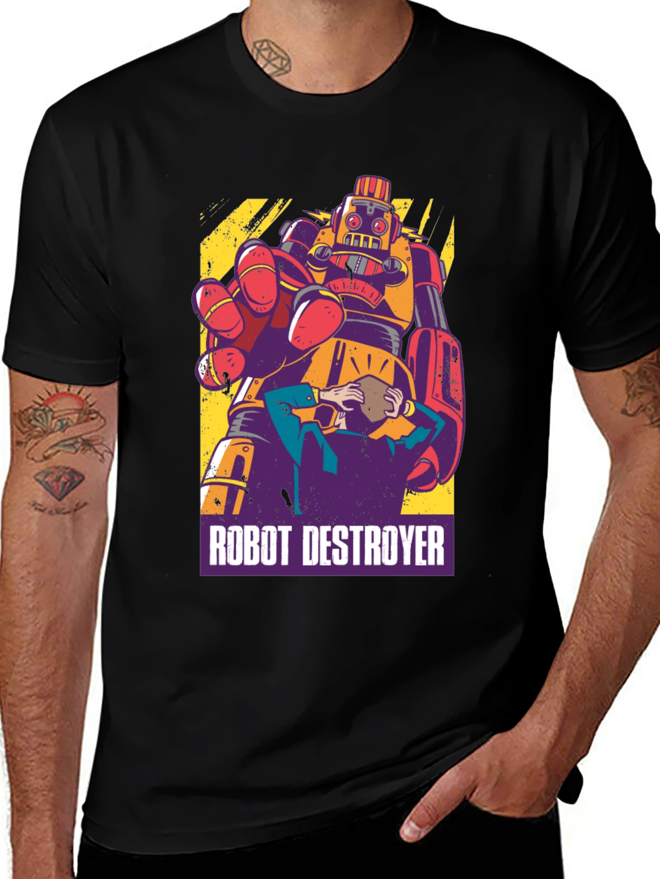 Variant 2 of Robot Destroyer Graphic T-Shirt - Retro Design