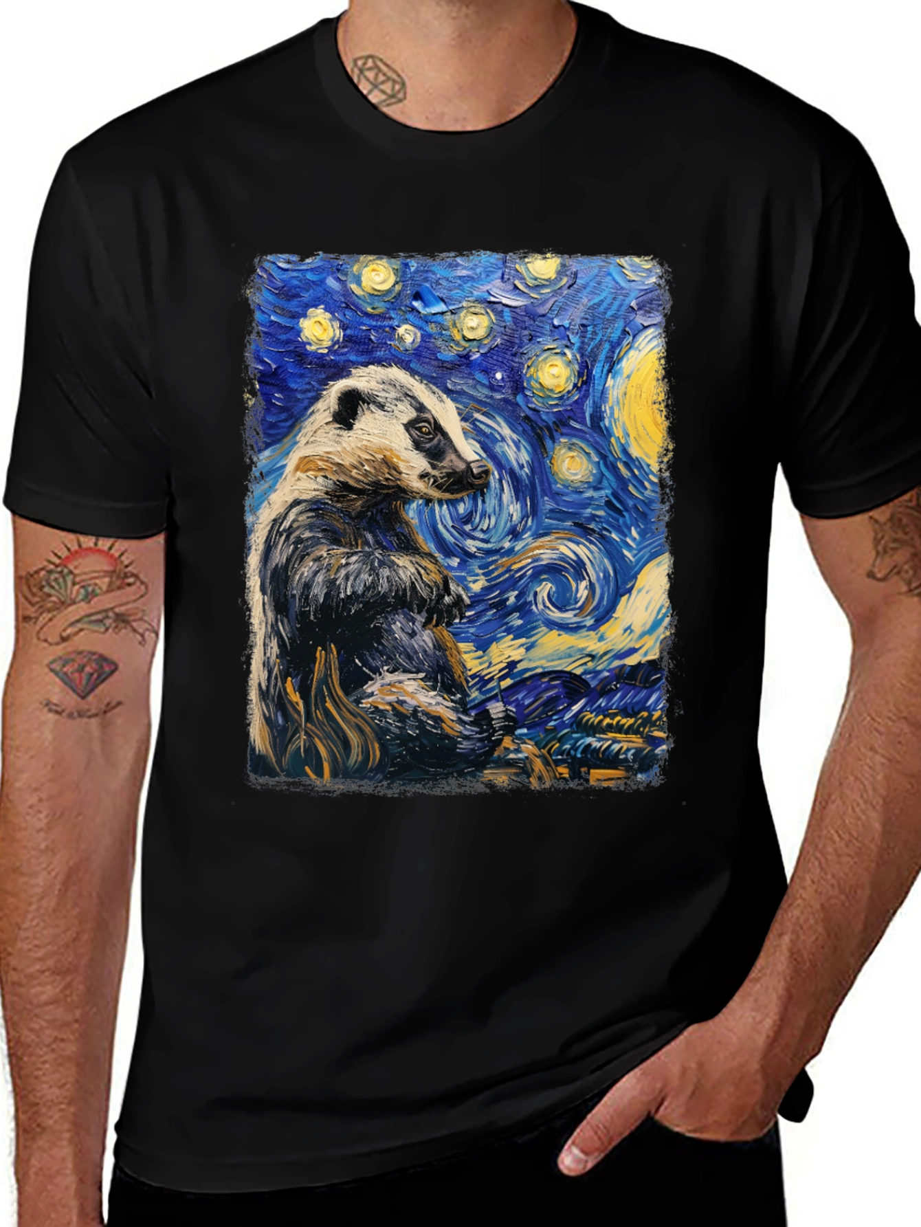 Variant 2 of Starry Badger T-Shirt: Unique Artistic Design