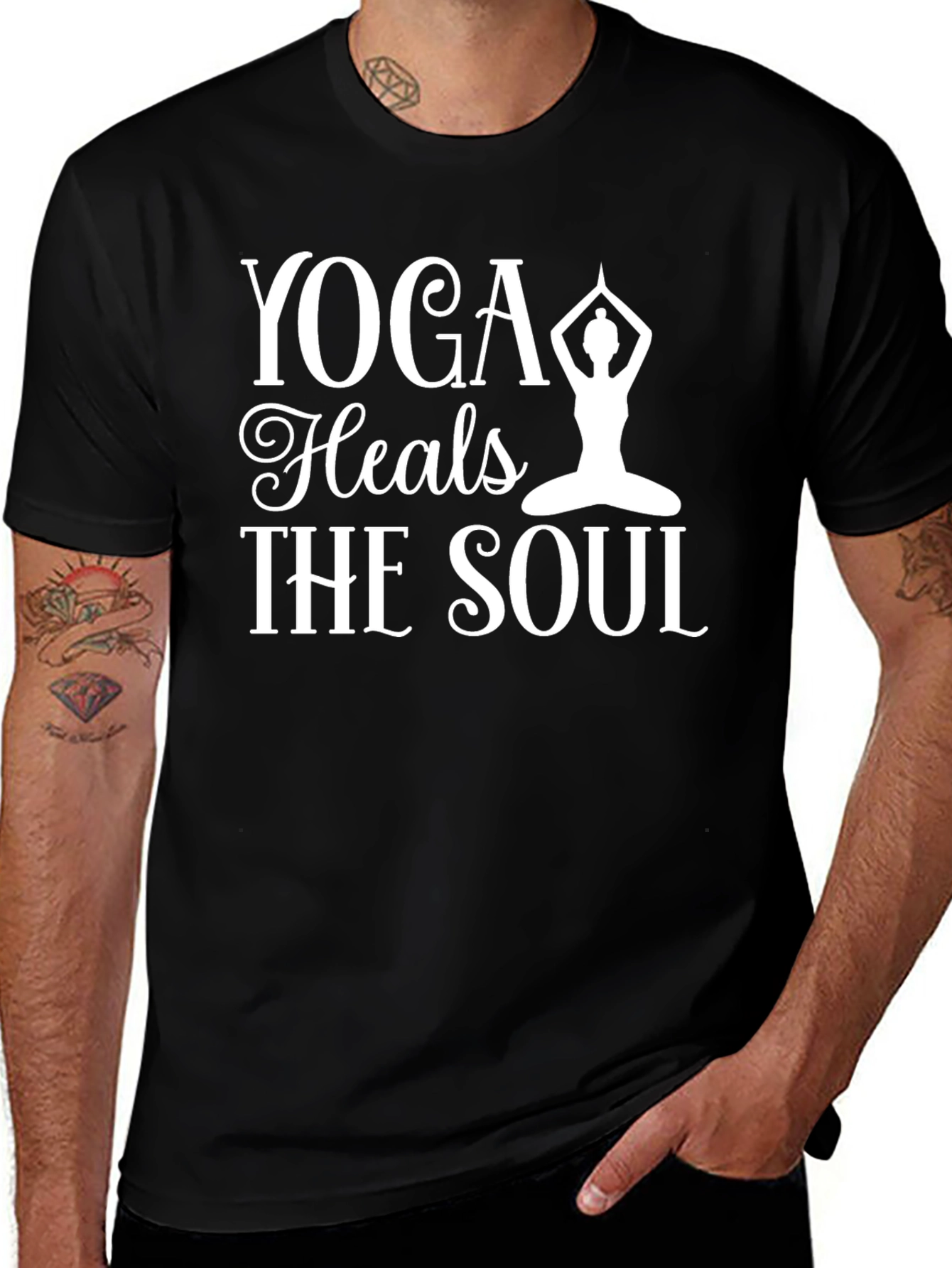 Variant 20 of Yoga Heals the Soul Graphic Tee - Black Cotton Blend