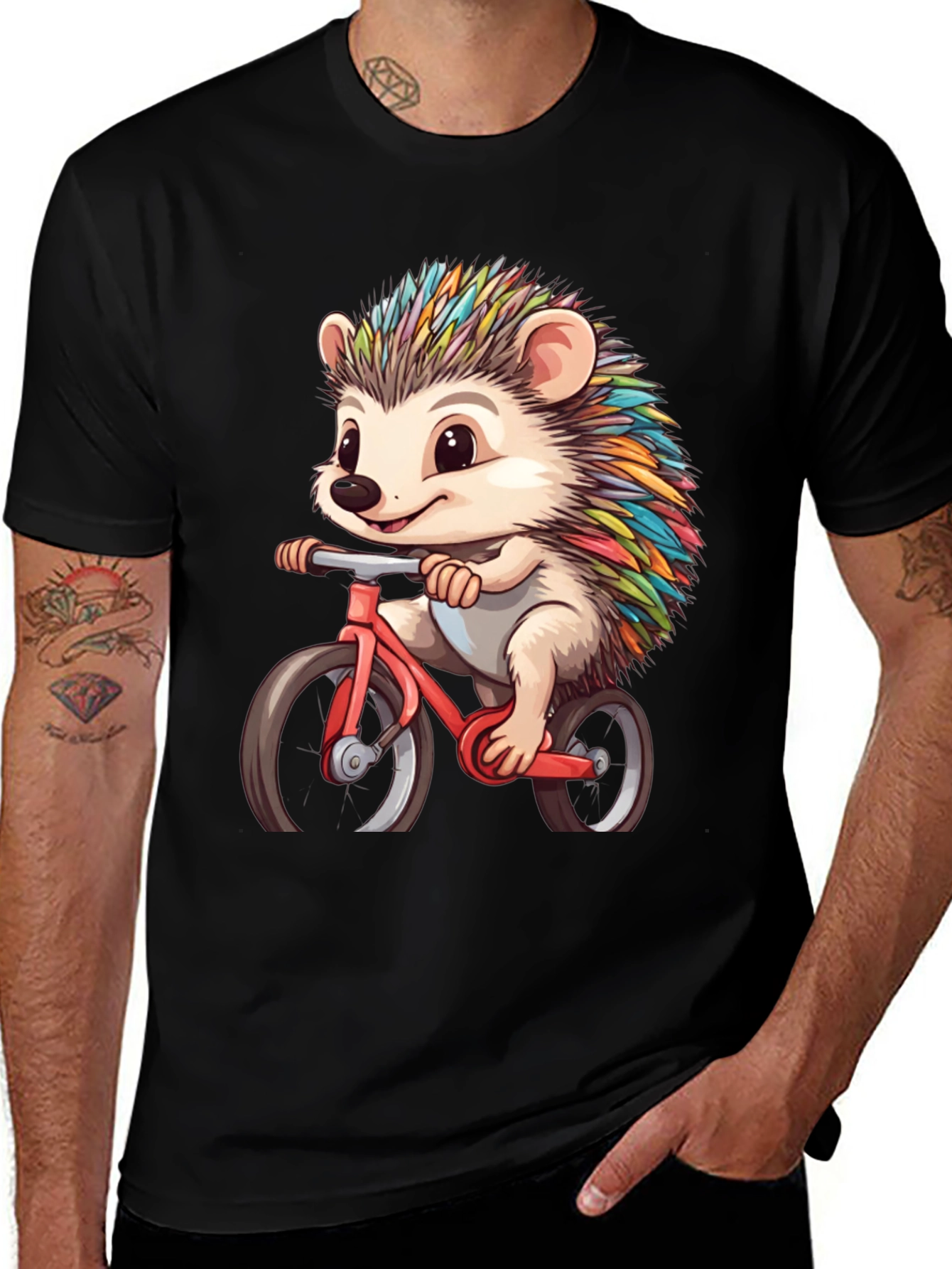 Variant 23 of Cute Hedgehog on Bike Graphic Tee