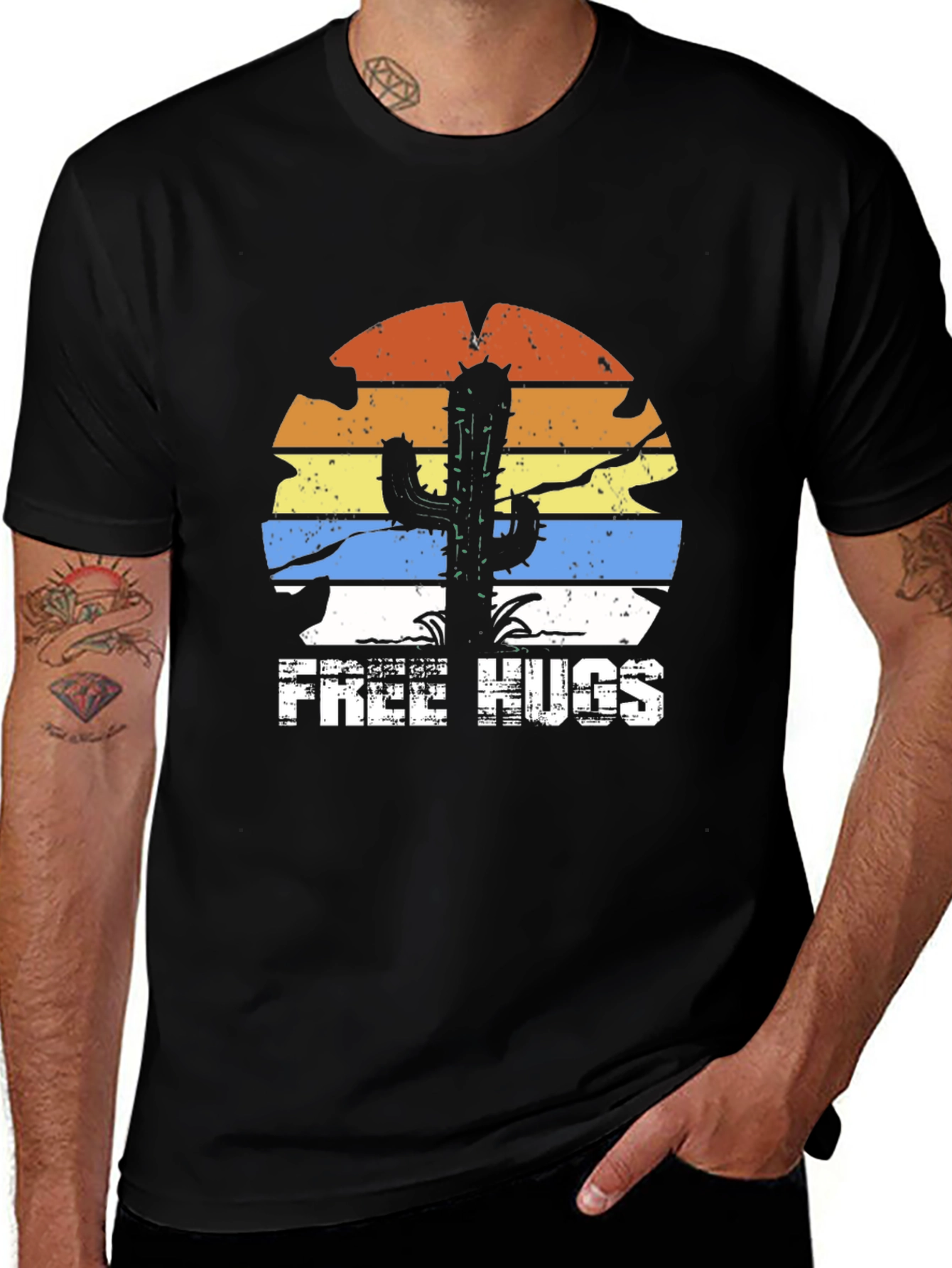 Variant 28 of Free Hugs Cactus Graphic Tee - Black T-Shirt